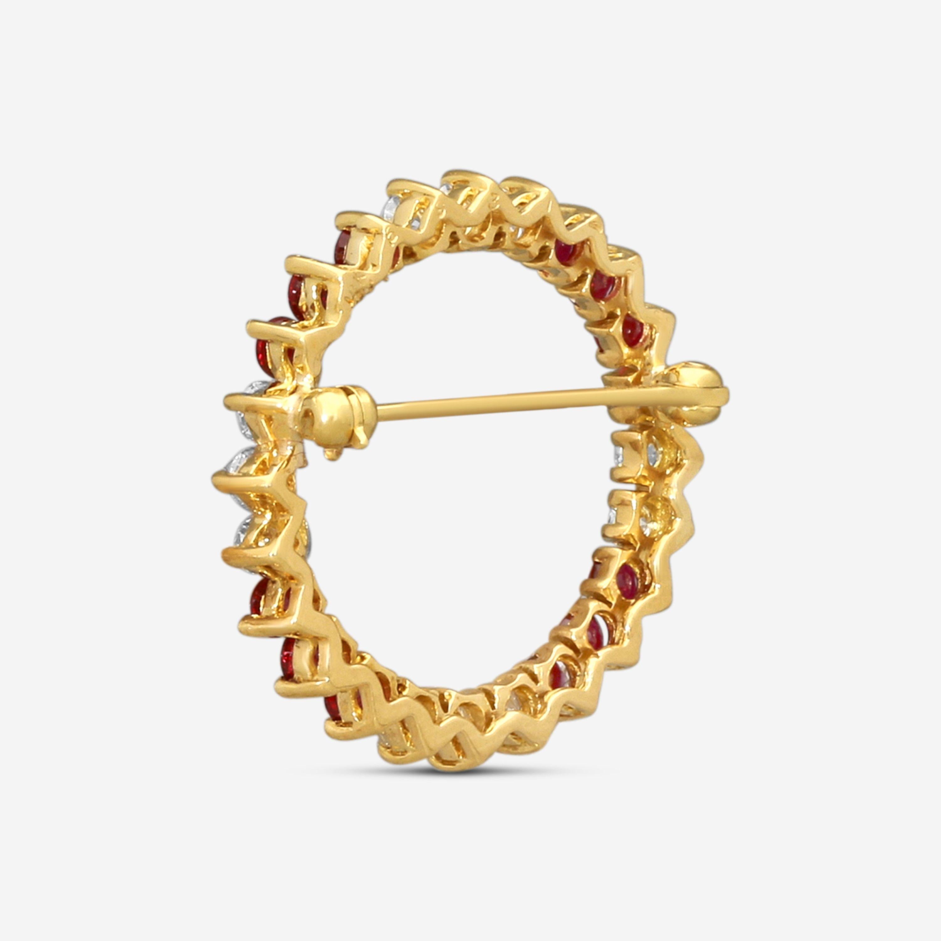 Suna 18K Yellow Gold Diamond & Ruby Circle Pin P7139RY — view 4