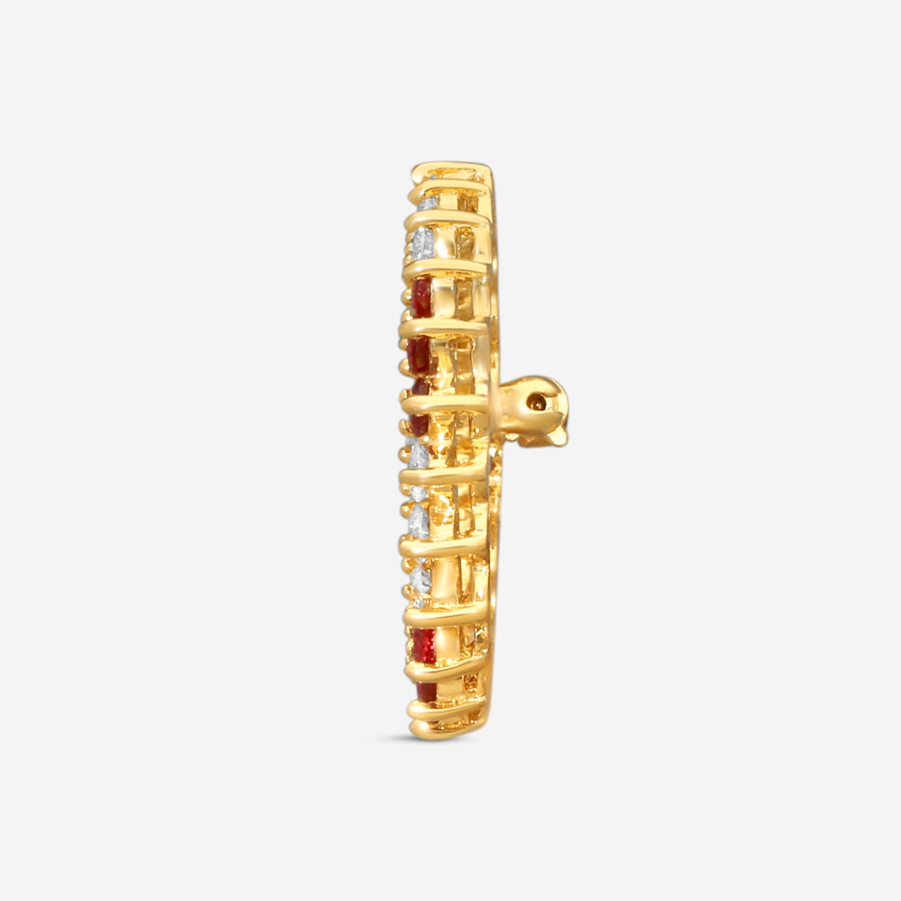 Suna 18K Yellow Gold Diamond & Ruby Circle Pin P7343RY — view 3