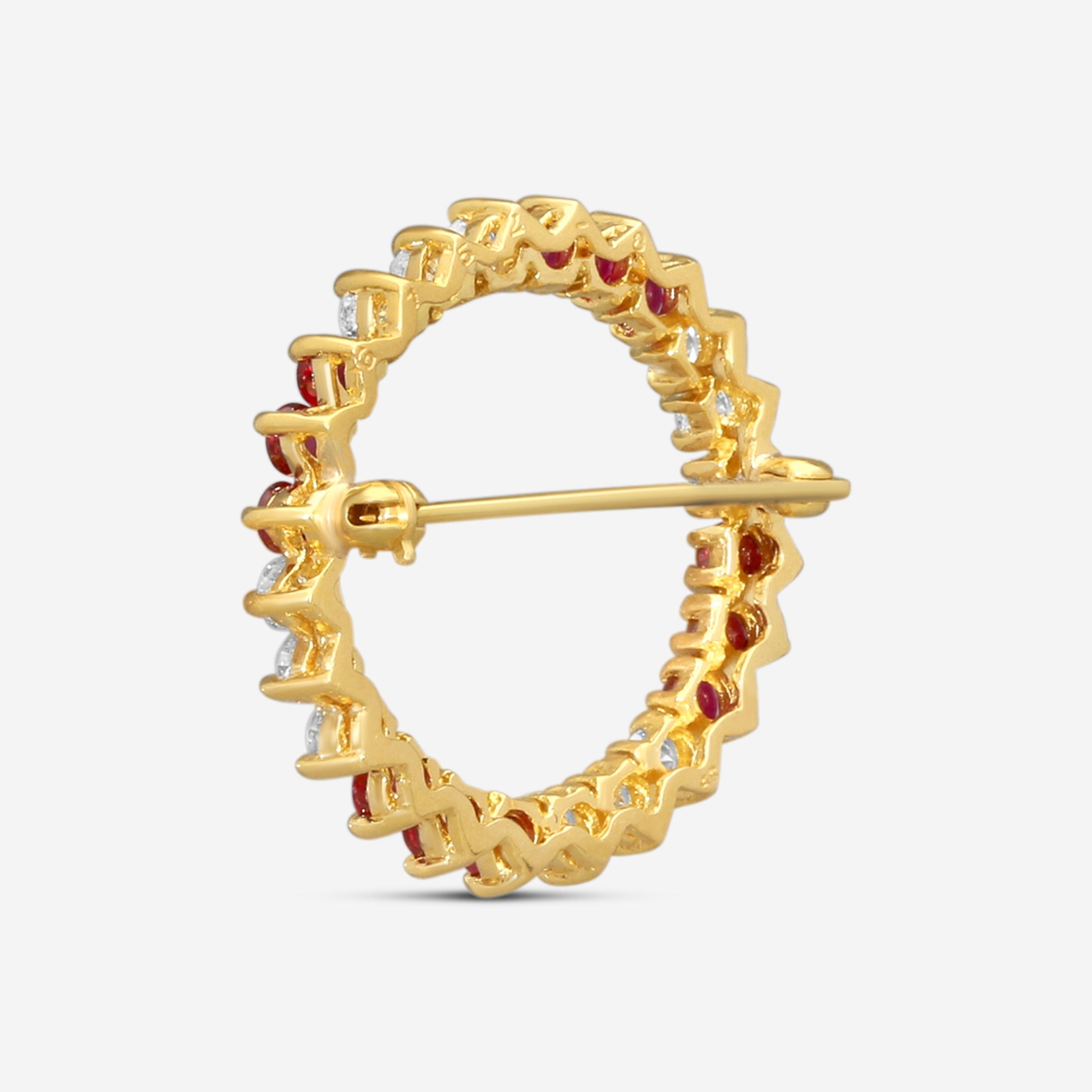 Suna 18K Yellow Gold Diamond & Ruby Circle Pin P7343RY — view 4