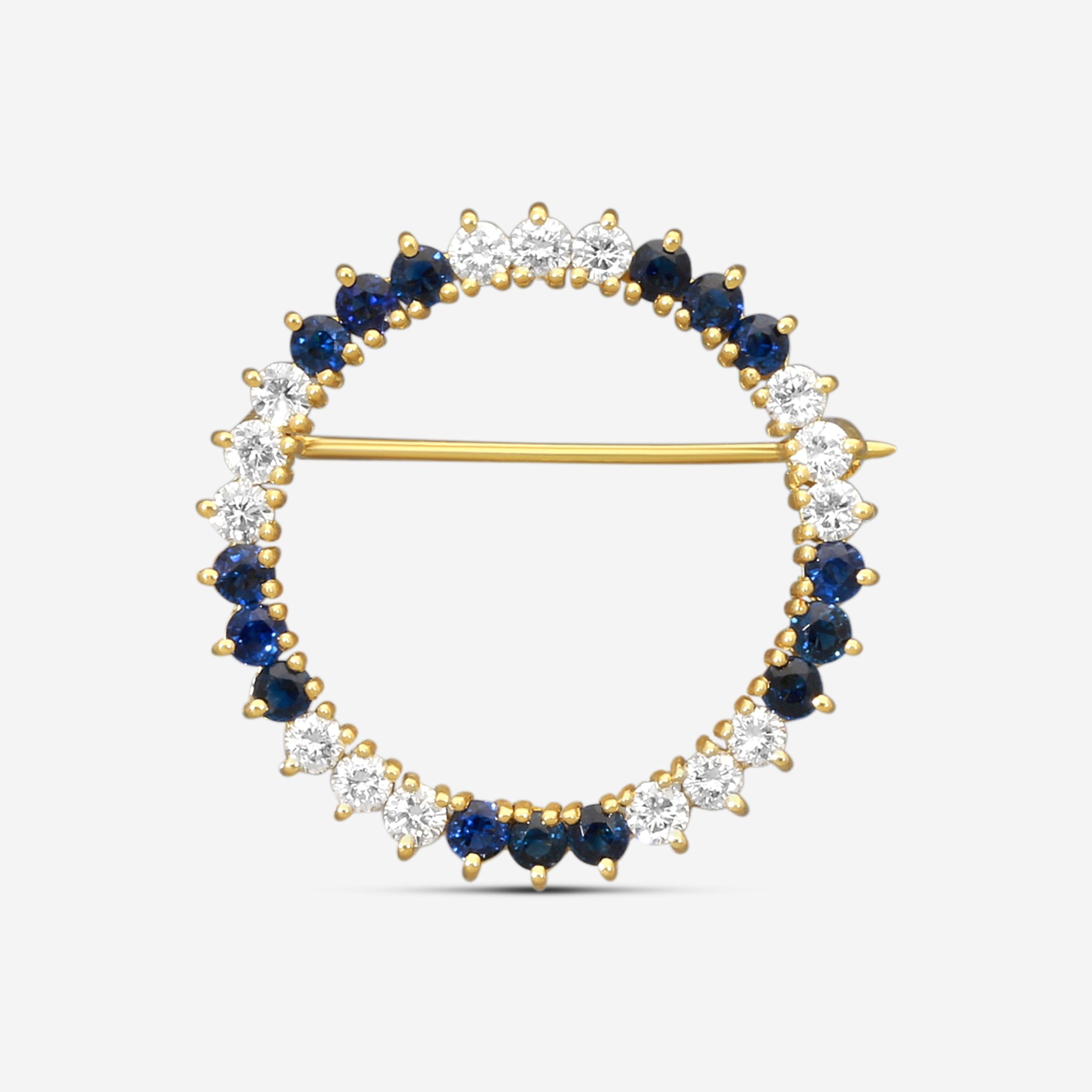 Suna 18K Yellow Gold Diamond & Sapphire Circle Pin P7139SY