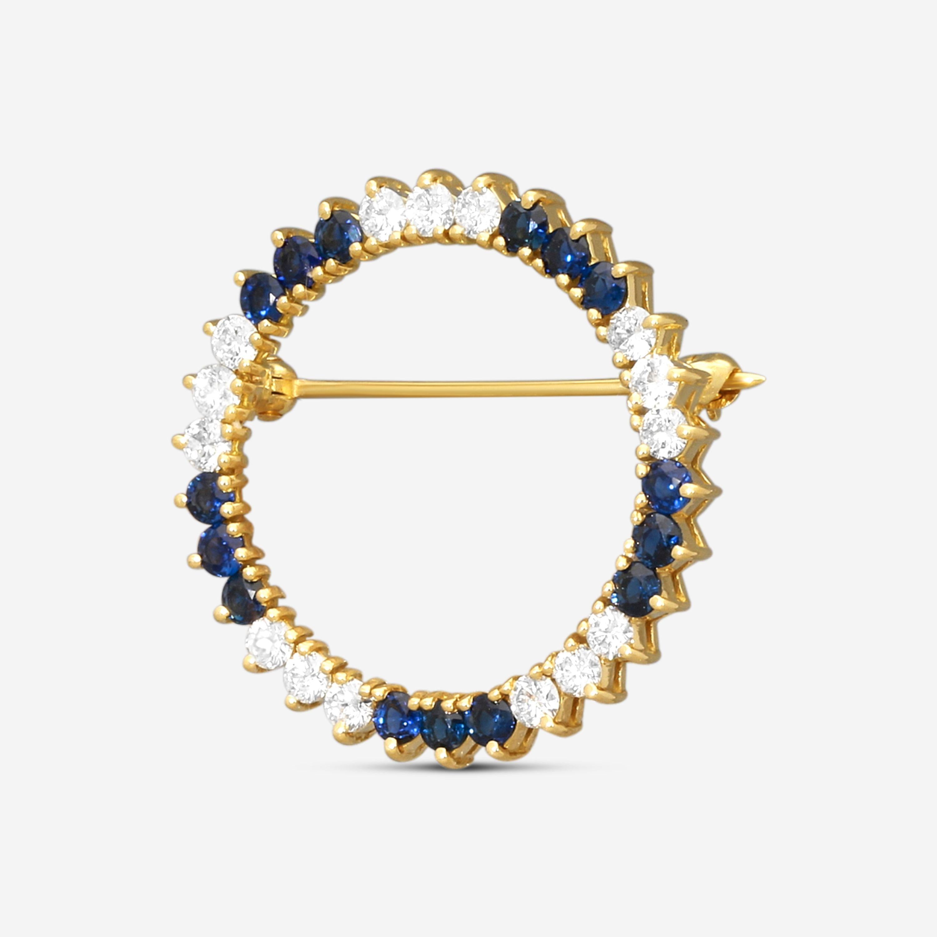 Suna 18K Yellow Gold Diamond & Sapphire Circle Pin P7139SY — view 2