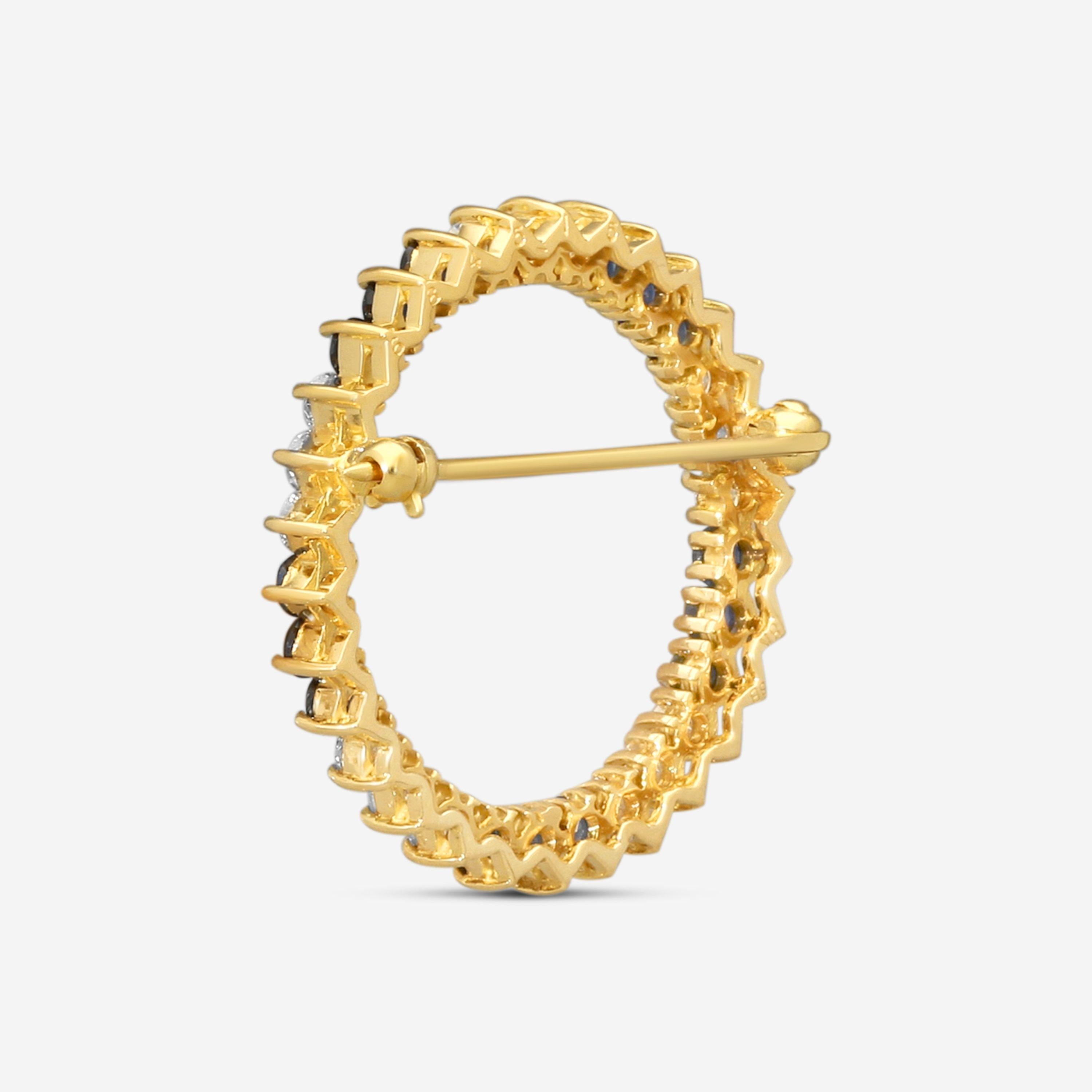 Suna 18K Yellow Gold Diamond & Sapphire Circle Pin P7139SY — view 4