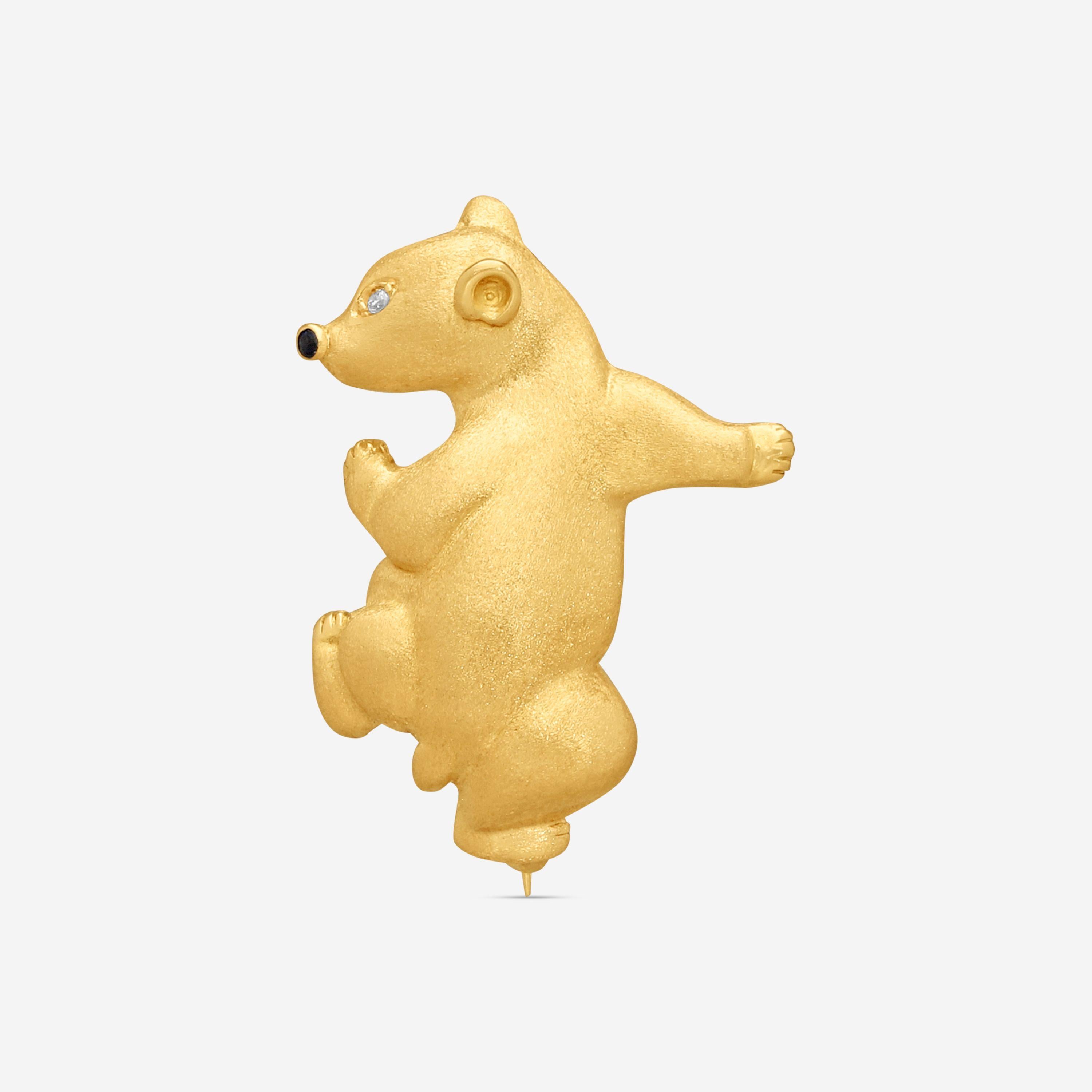 Suna 18K Yellow Gold Sapphire & Diamond Bear Pin P7142SY