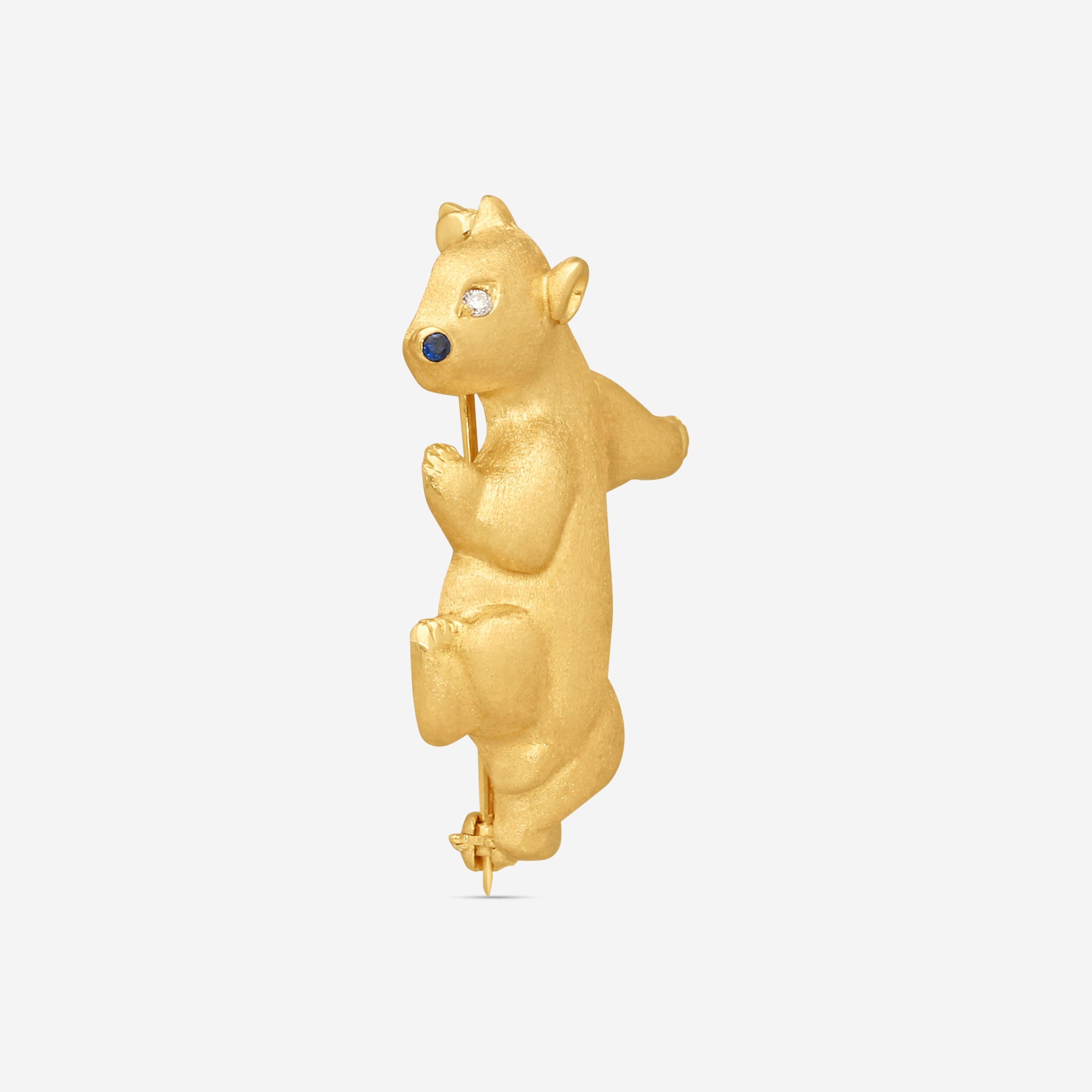 Suna 18K Yellow Gold Sapphire & Diamond Bear Pin P7142SY — view 3
