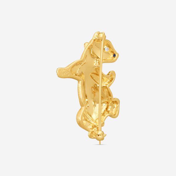 Suna 18K Yellow Gold Sapphire & Diamond Bear Pin P7142SY — view 5