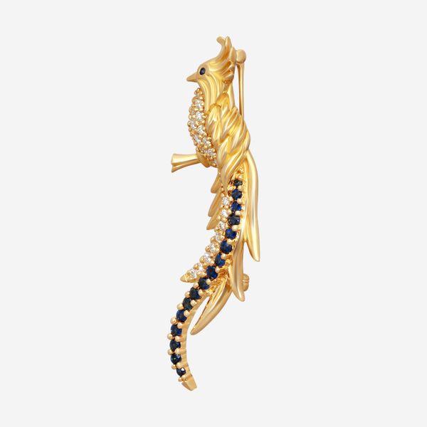 Suna 18K Yellow Gold Sapphire & Diamond Paradise Bird Pin P7300SY — view 3