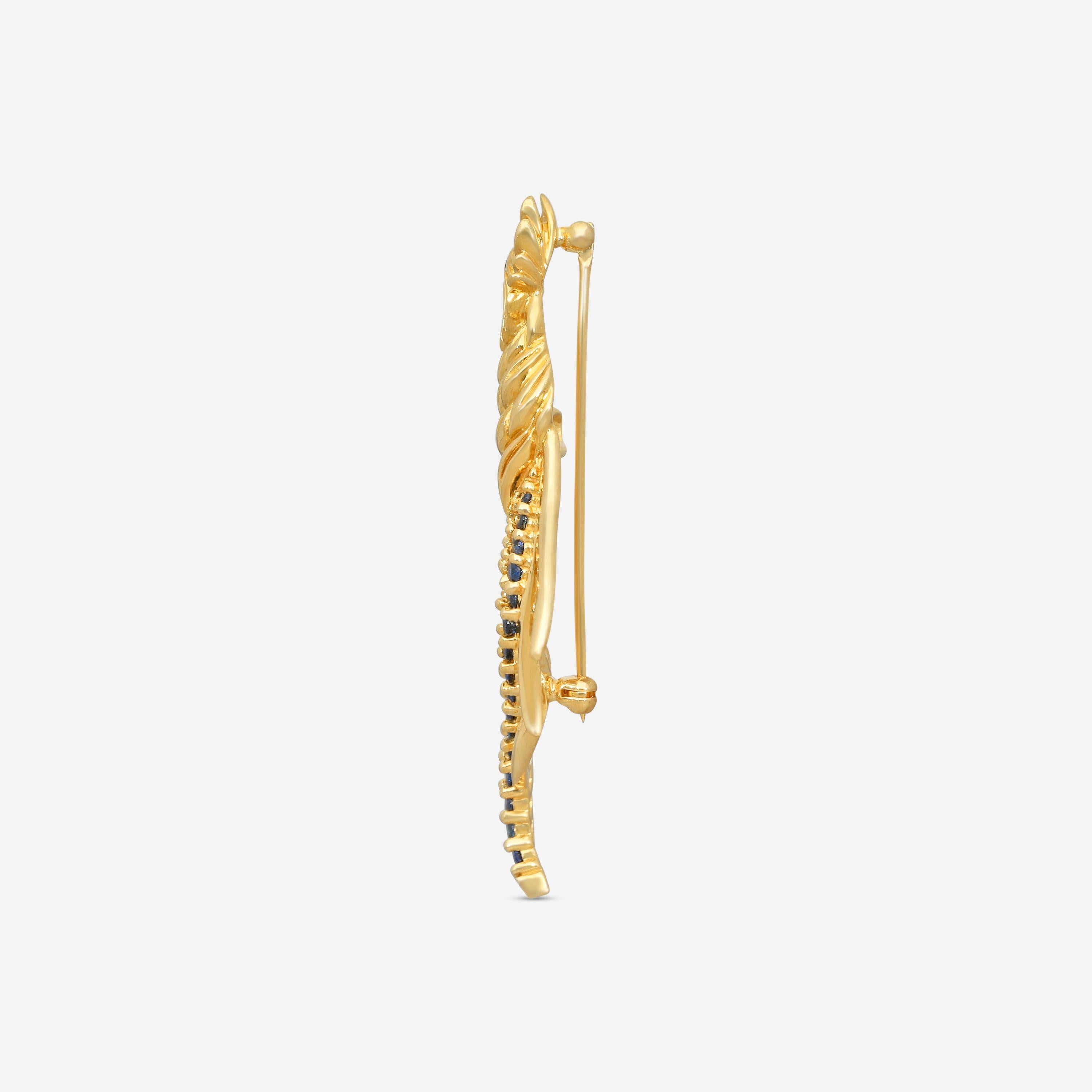 Suna 18K Yellow Gold Sapphire & Diamond Paradise Bird Pin P7300SY — view 4