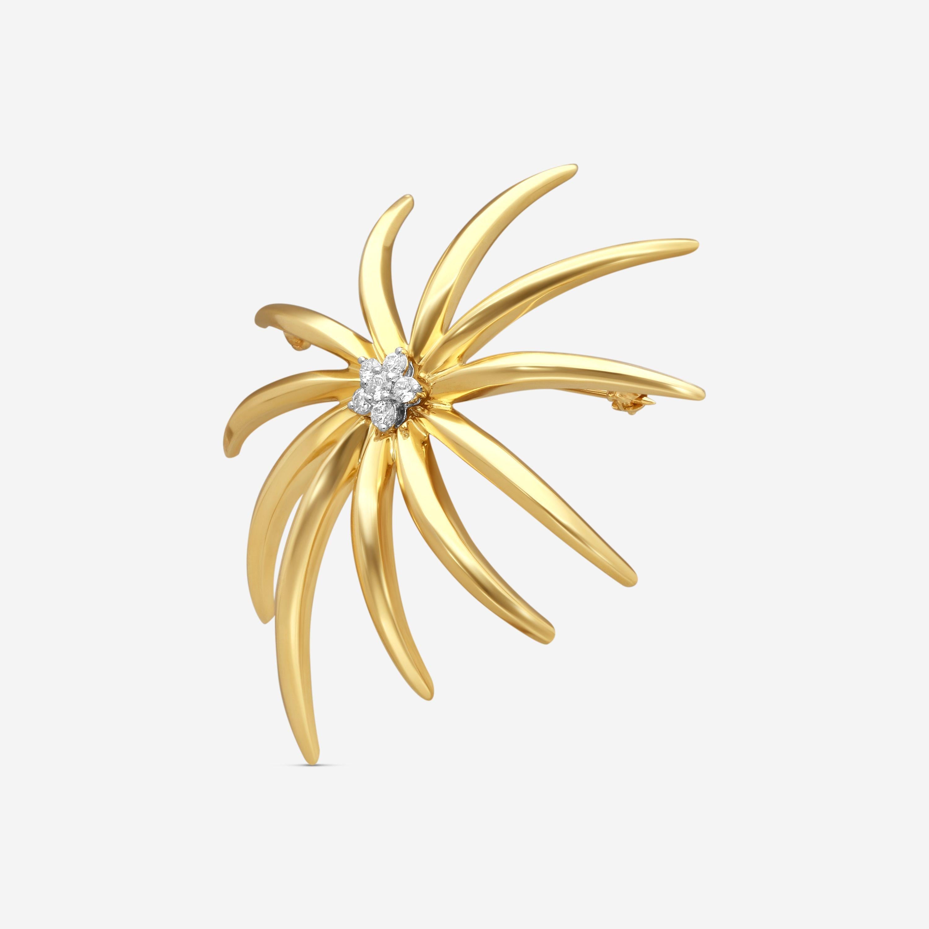 Suna 18K Yellow Gold & Platinum Diamond Beveled Pin P7433T — view 3