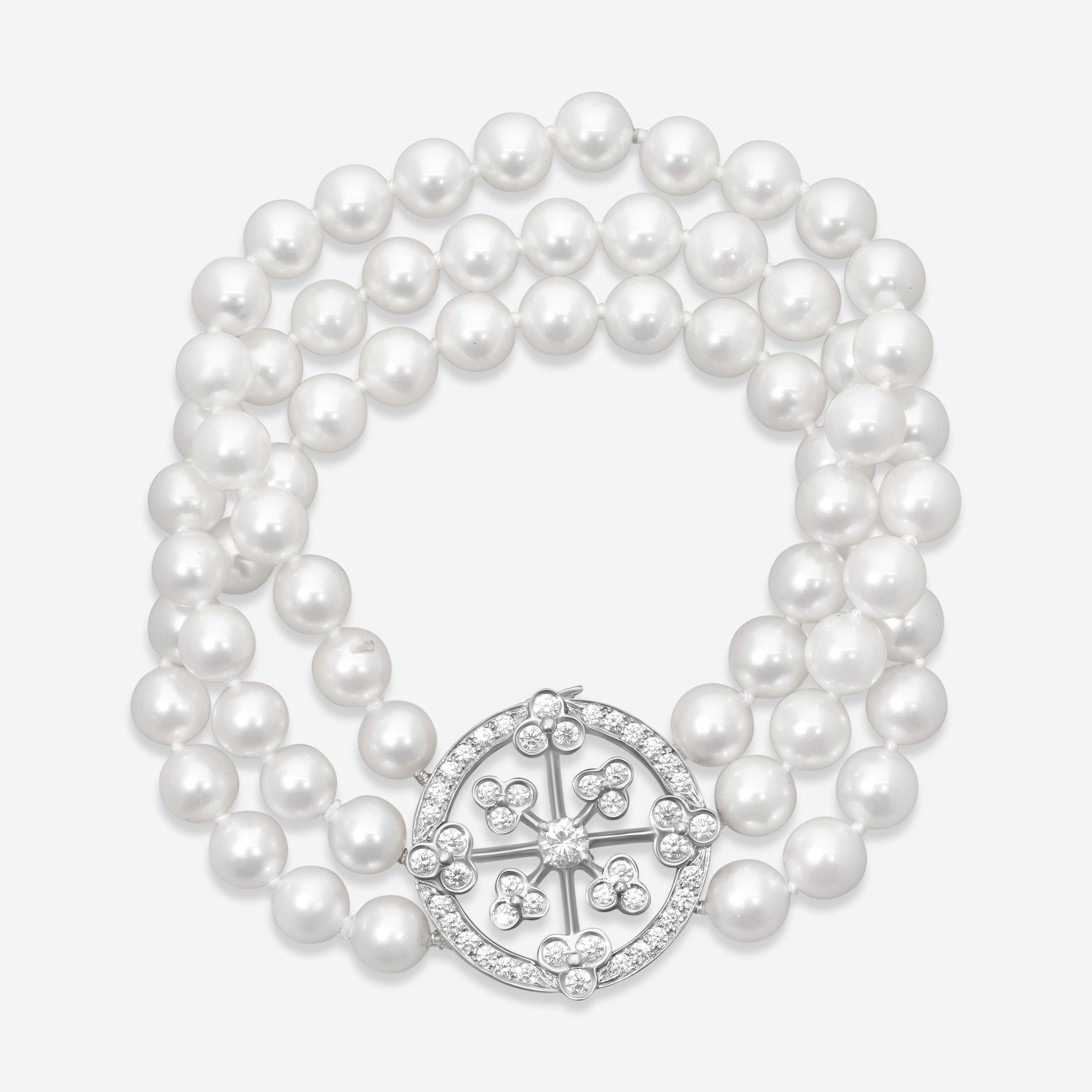 Suna Platinum Diamond Cultured Pearl Lace Bracelet B3669CPP