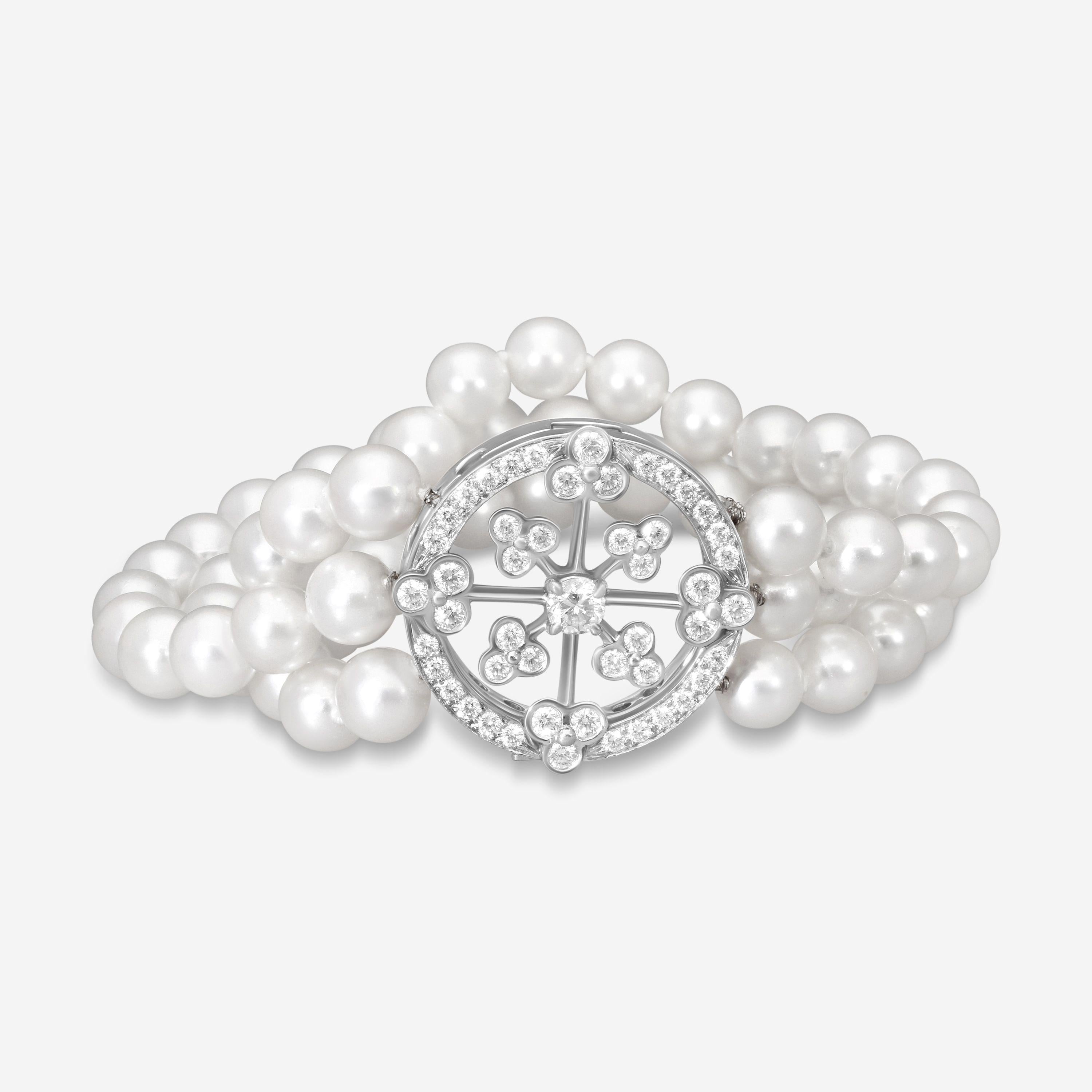 Suna Platinum Diamond Cultured Pearl Lace Bracelet B3669CPP — view 2