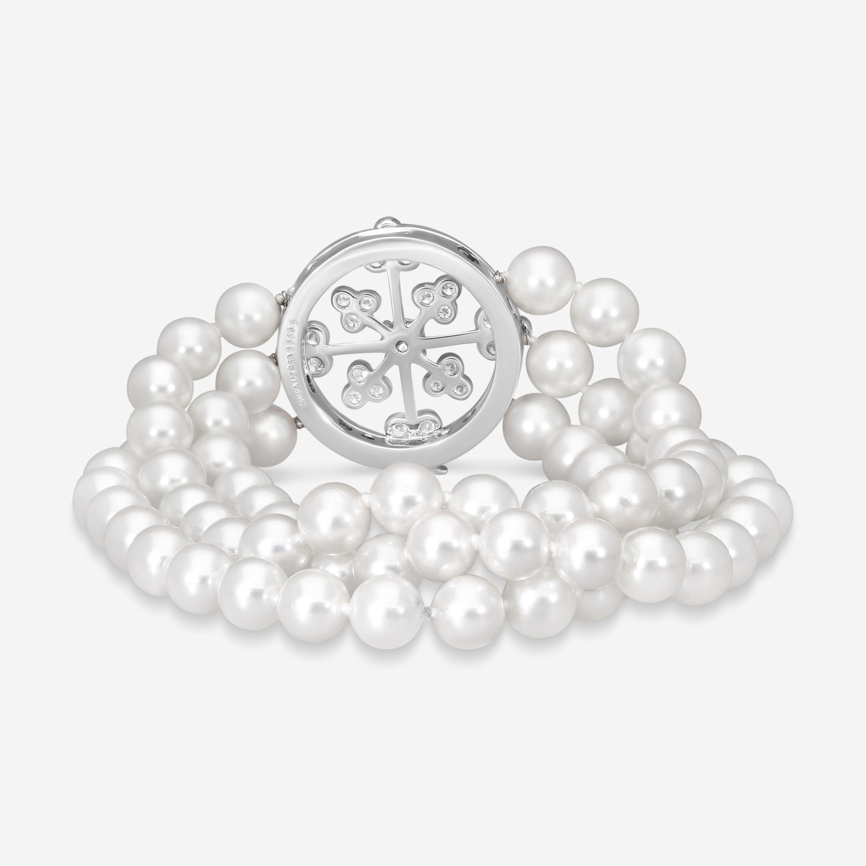 Suna Platinum Diamond Cultured Pearl Lace Bracelet B3669CPP — view 3