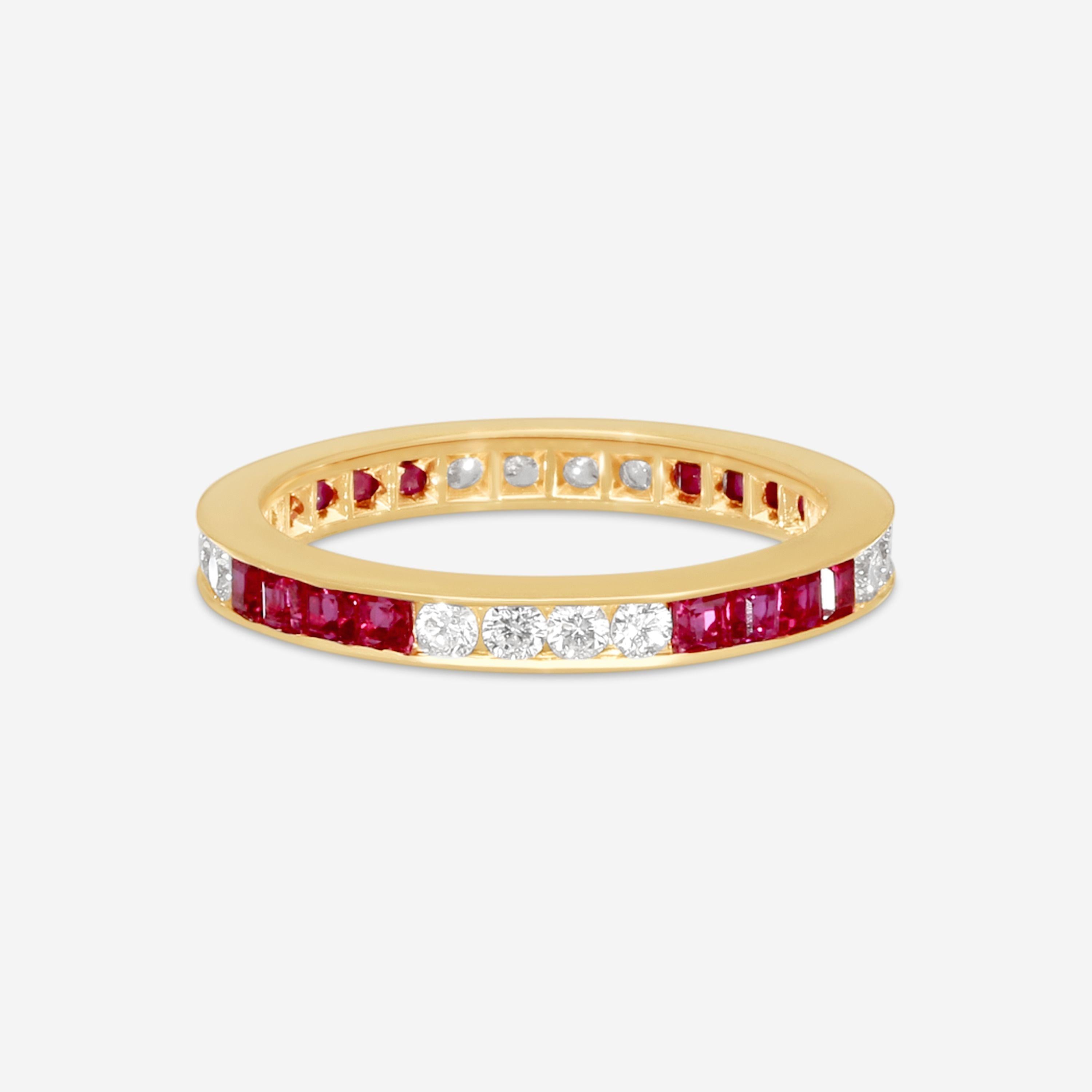 Suna 14K Yellow Gold Diamond & Ruby Wedding Band Ring Sz. 6.75 W907R16YY