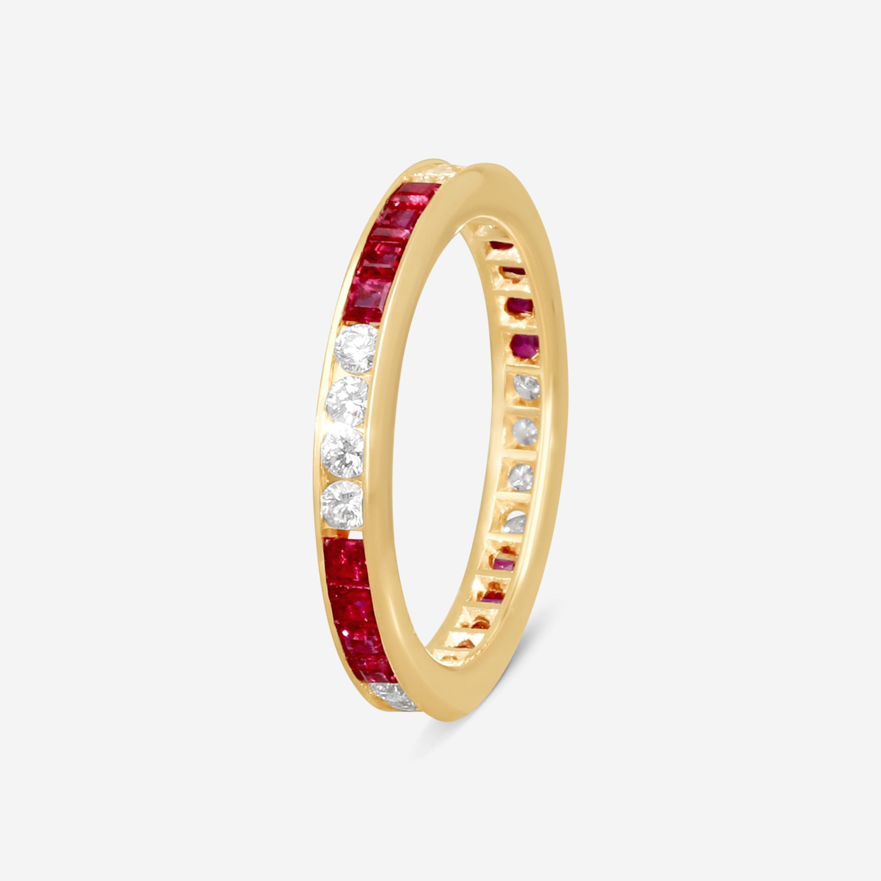 Suna 14K Yellow Gold Diamond & Ruby Wedding Band Ring Sz. 6.75 W907R16YY — view 2