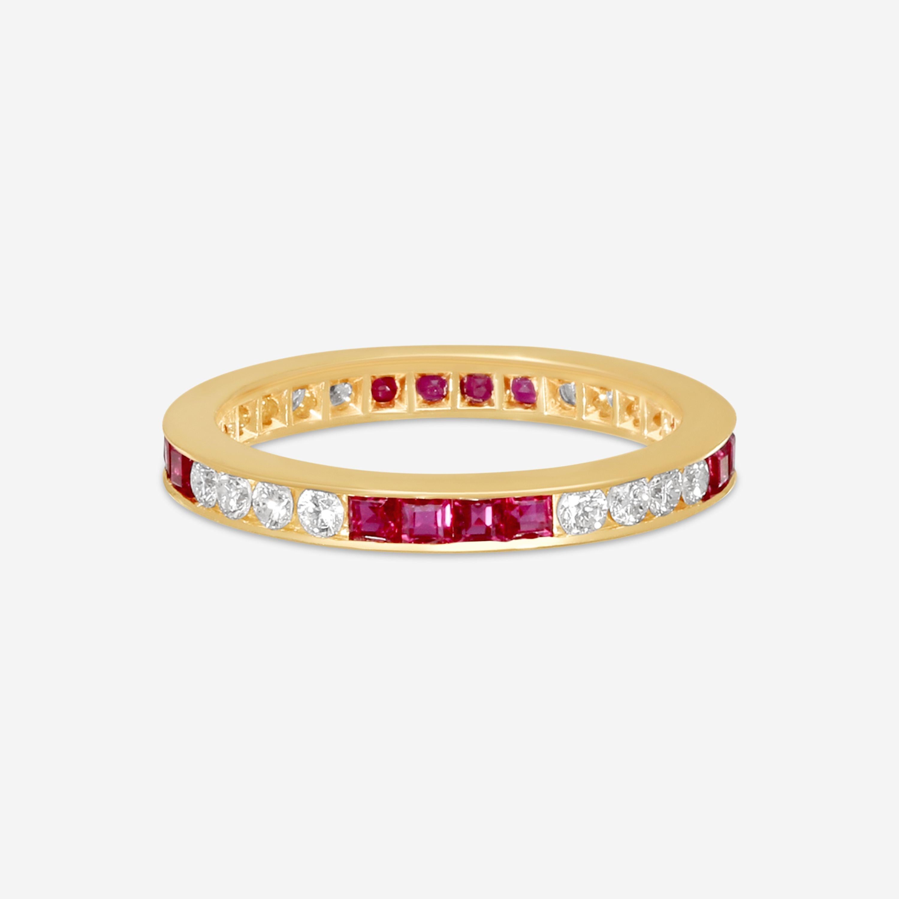 Suna 14K Yellow Gold Diamond & Ruby Wedding Band Ring Sz. 6.75 W907R16YY — view 3