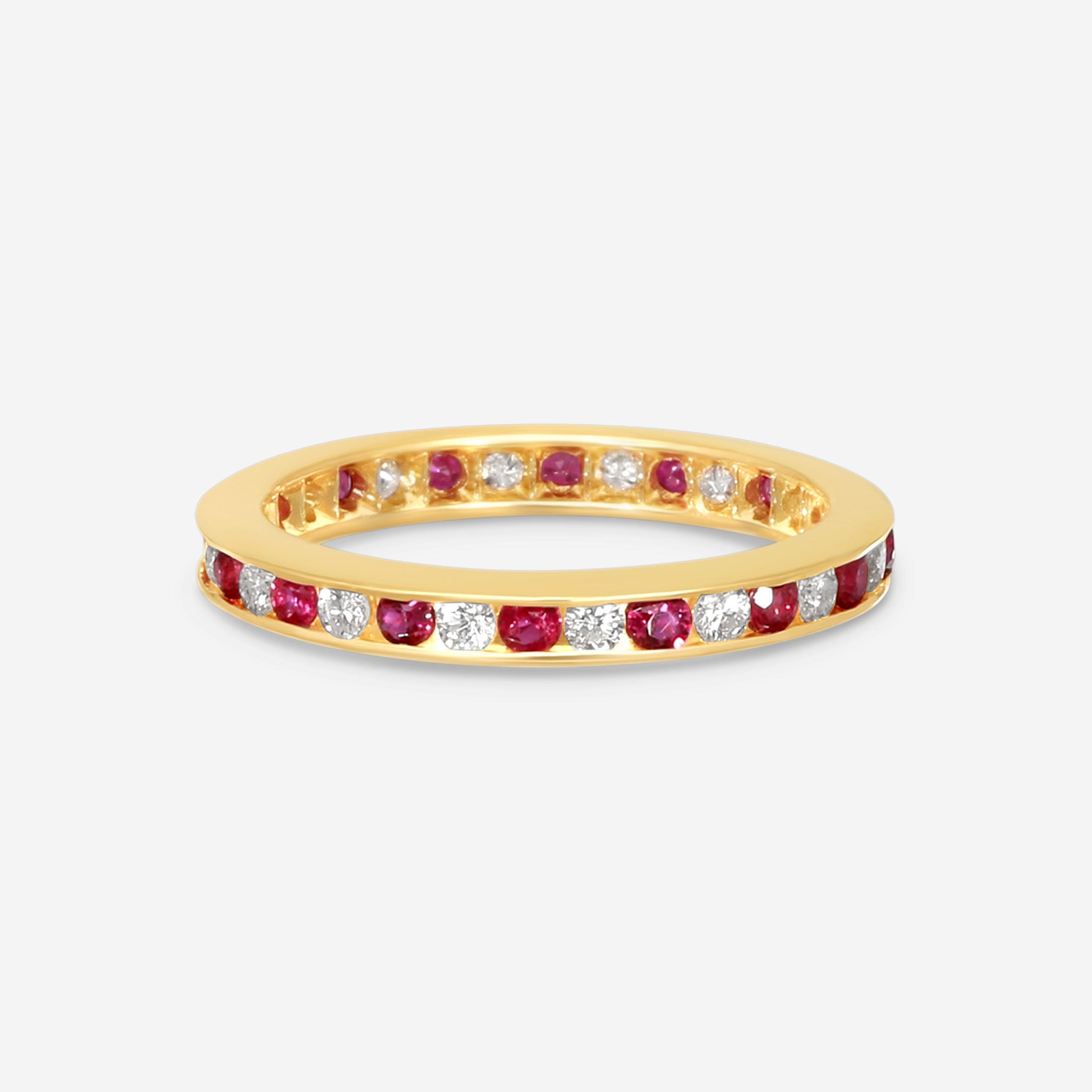 Suna 14K Yellow Gold Diamond & Ruby Wedding Band Ring Sz. 6 W600R16YY