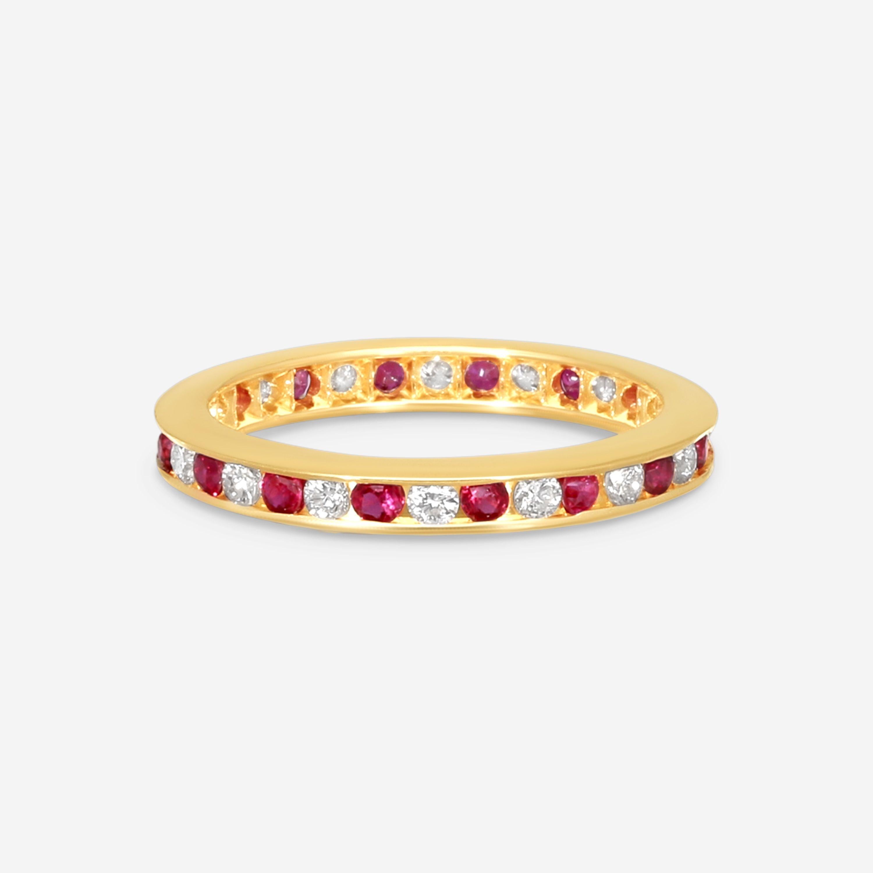 Suna 14K Yellow Gold Diamond & Ruby Wedding Band Ring Sz. 6 W600R16YY — view 3