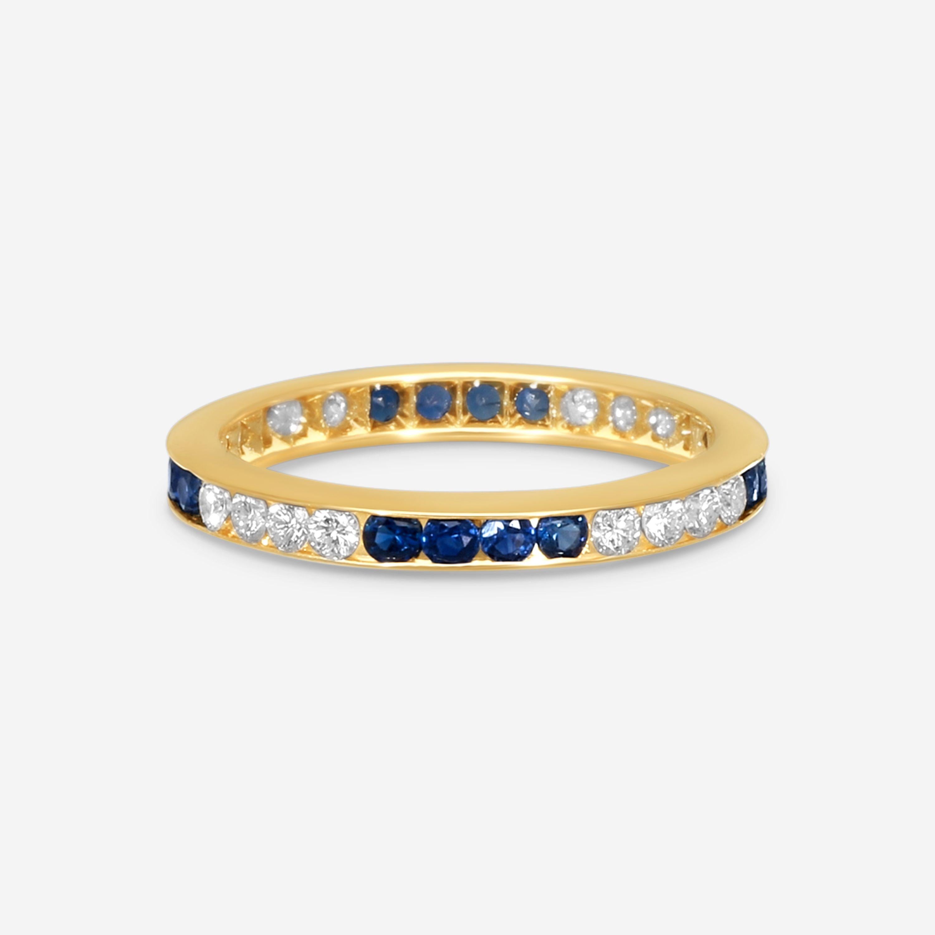 Suna 14K Yellow Gold Diamond & Sapphire Wedding Band Ring Sz. 6 W600S16YYb — view 3