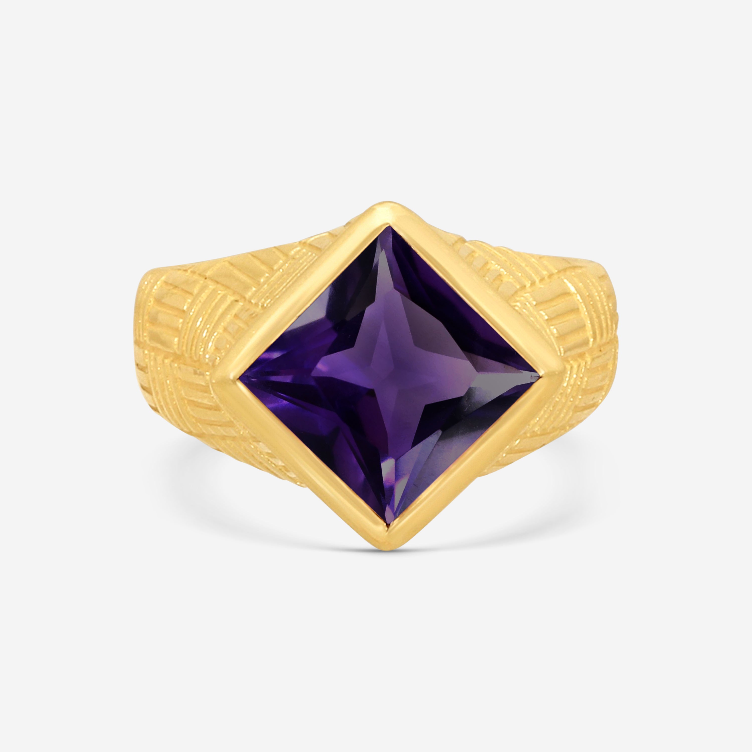 Suna 18K Yellow Gold Parquet Amethyst Statement Ring Sz. 6.25 R2870AMY