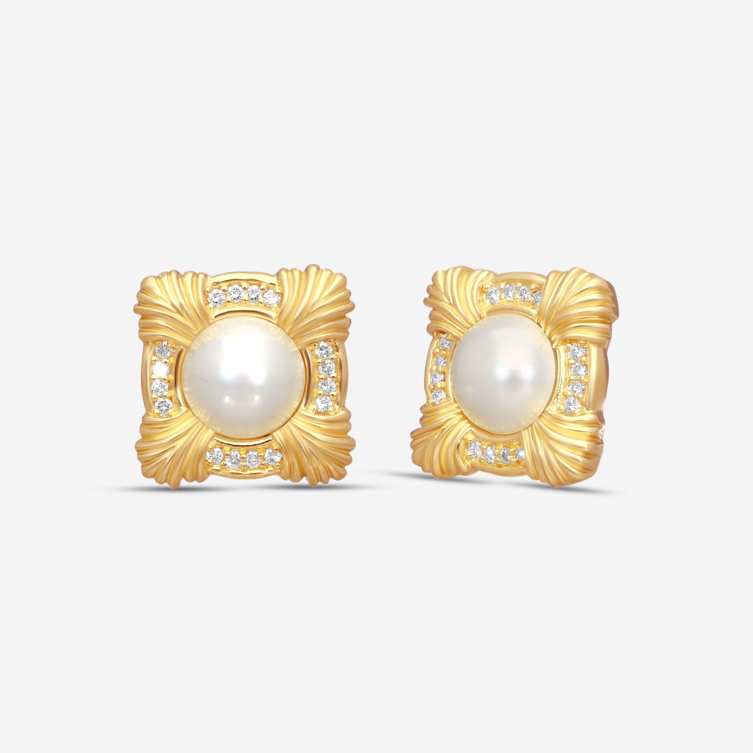 Suna 18K Yellow Gold Mabe & Diamond Earrings E2069MBY — view 2