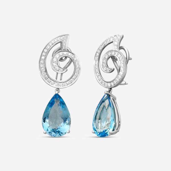 Suna Platinum Diamond & Aquamarine Drop Earrings E2290AQP — view 2