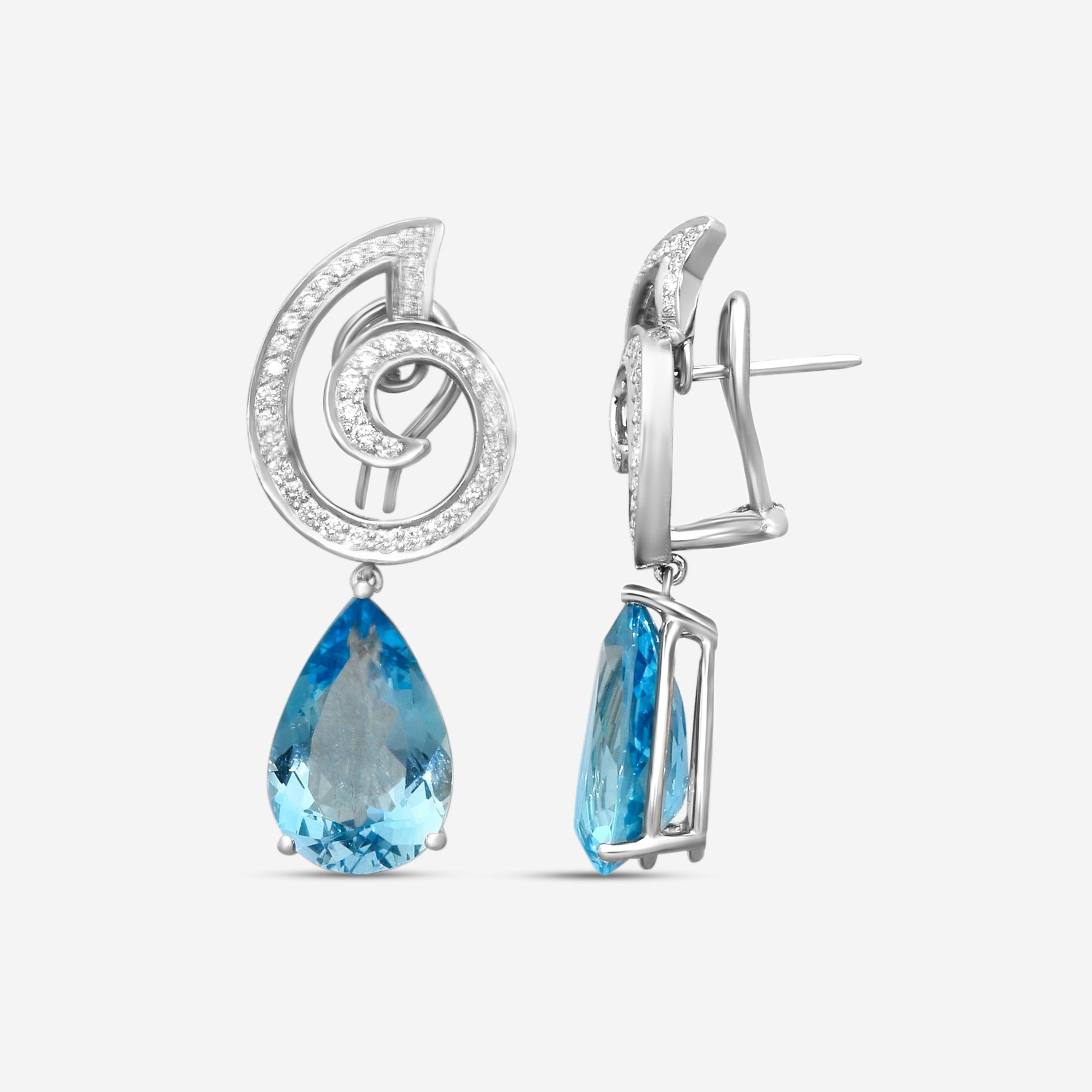 Suna Platinum Diamond & Aquamarine Drop Earrings E2290AQP — view 3
