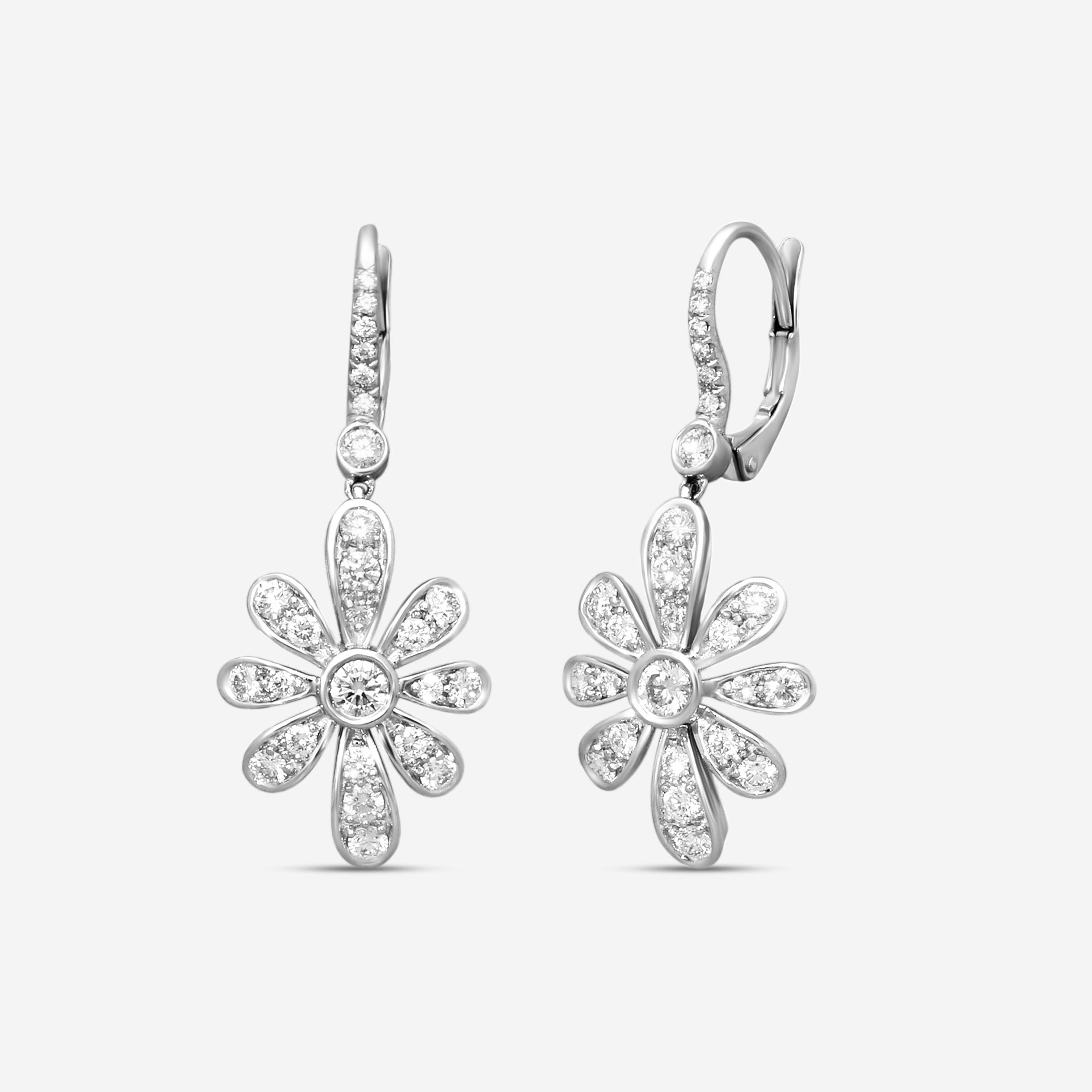 Suna 18K White Gold Diamond Ice Flower Drop Earrings E2573W-DLB — view 2