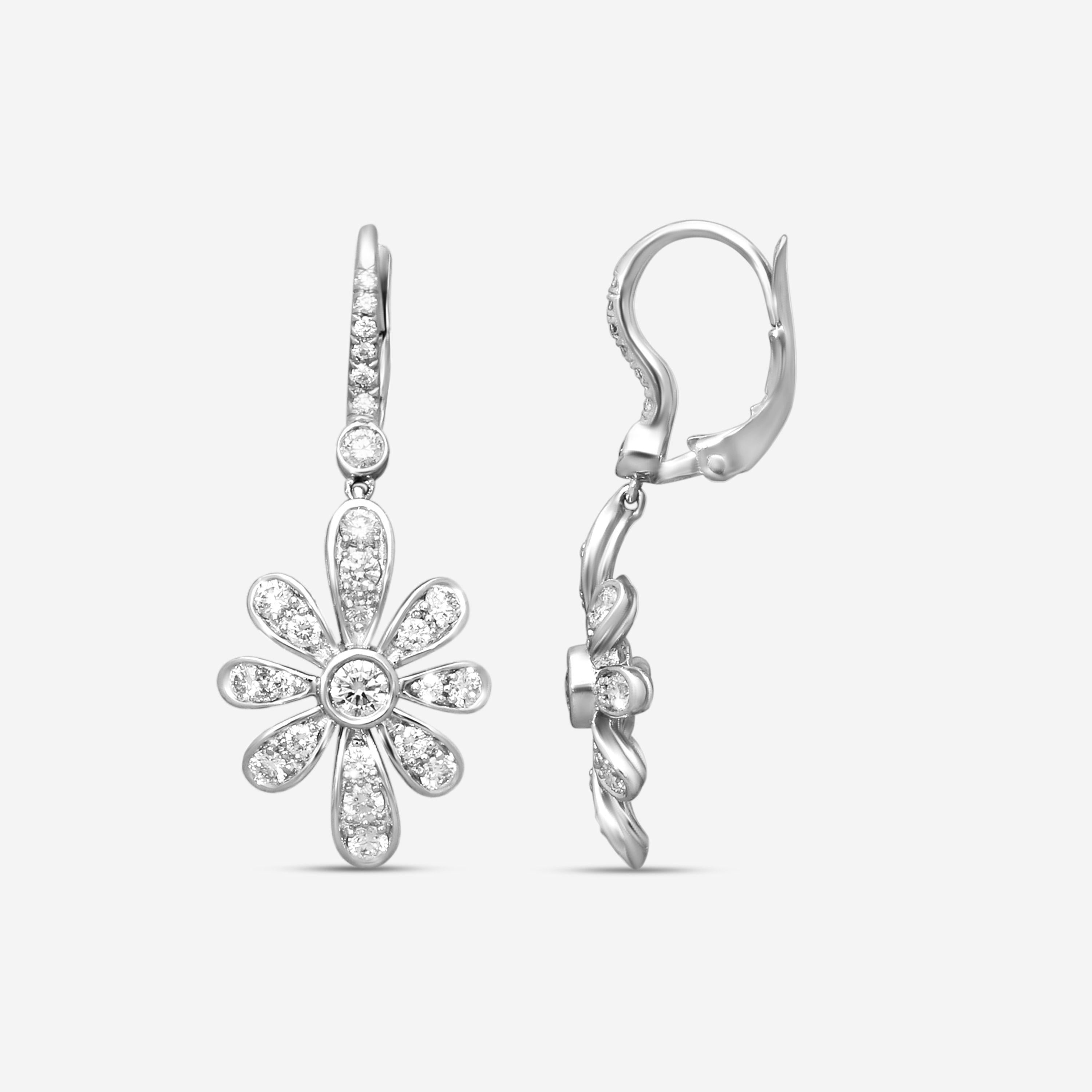 Suna 18K White Gold Diamond Ice Flower Drop Earrings E2573W-DLB — view 3