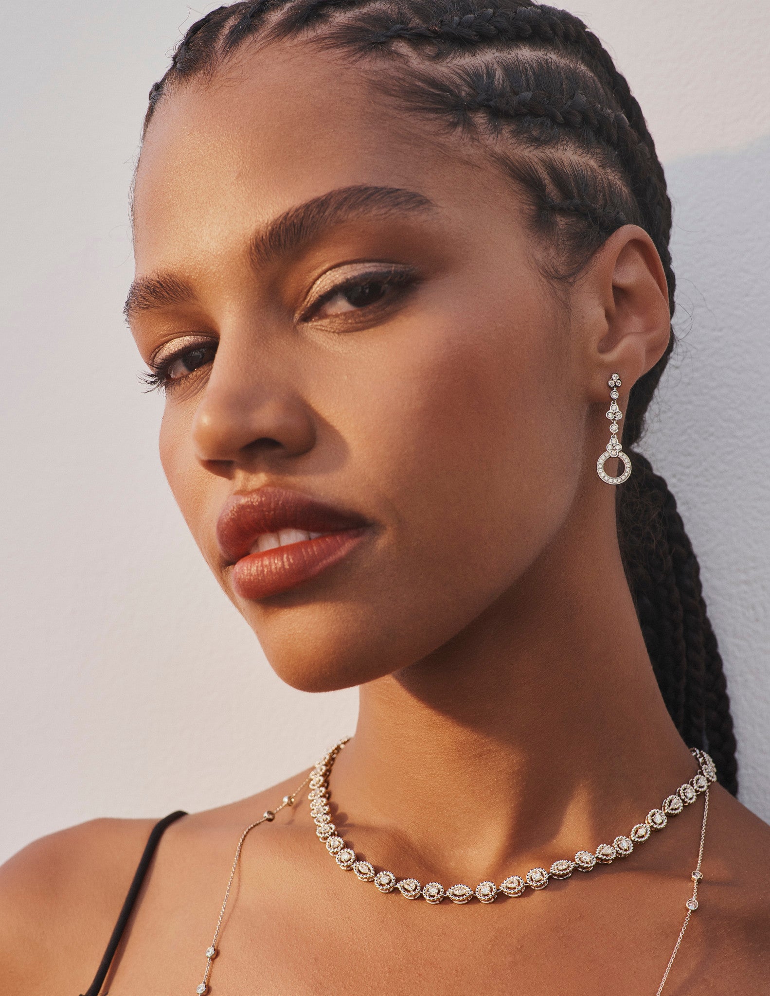Suna Platinum Diamond Lace Drop Earrings E2427P — view 2