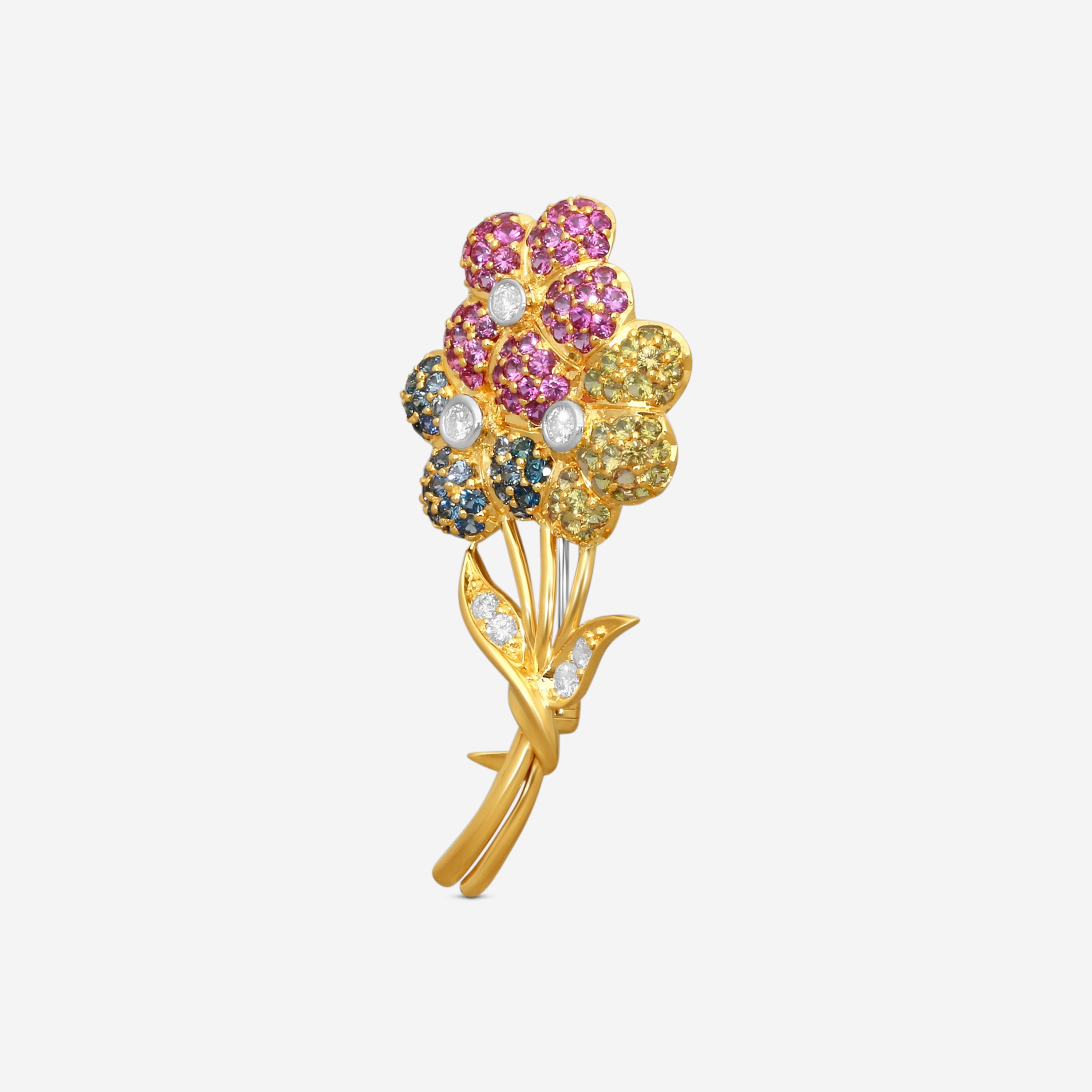 Suna 18K Yellow Gold Multi-Gemstone Flower Pin KP9011SW — view 2