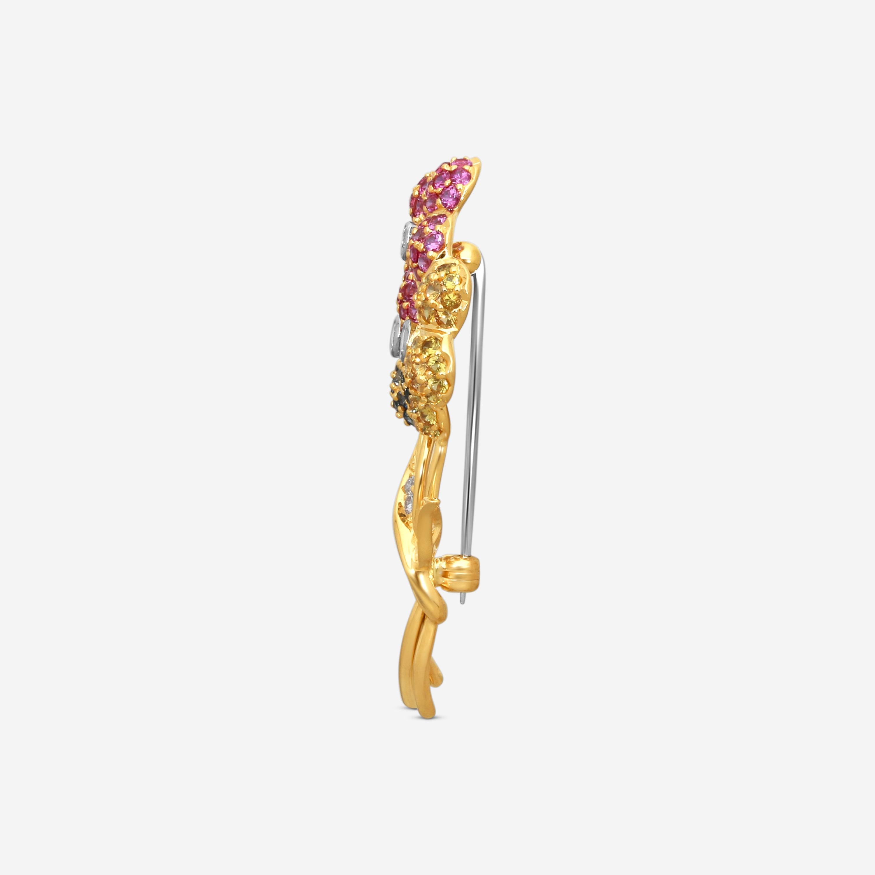 Suna 18K Yellow Gold Multi-Gemstone Flower Pin KP9011SW — view 3