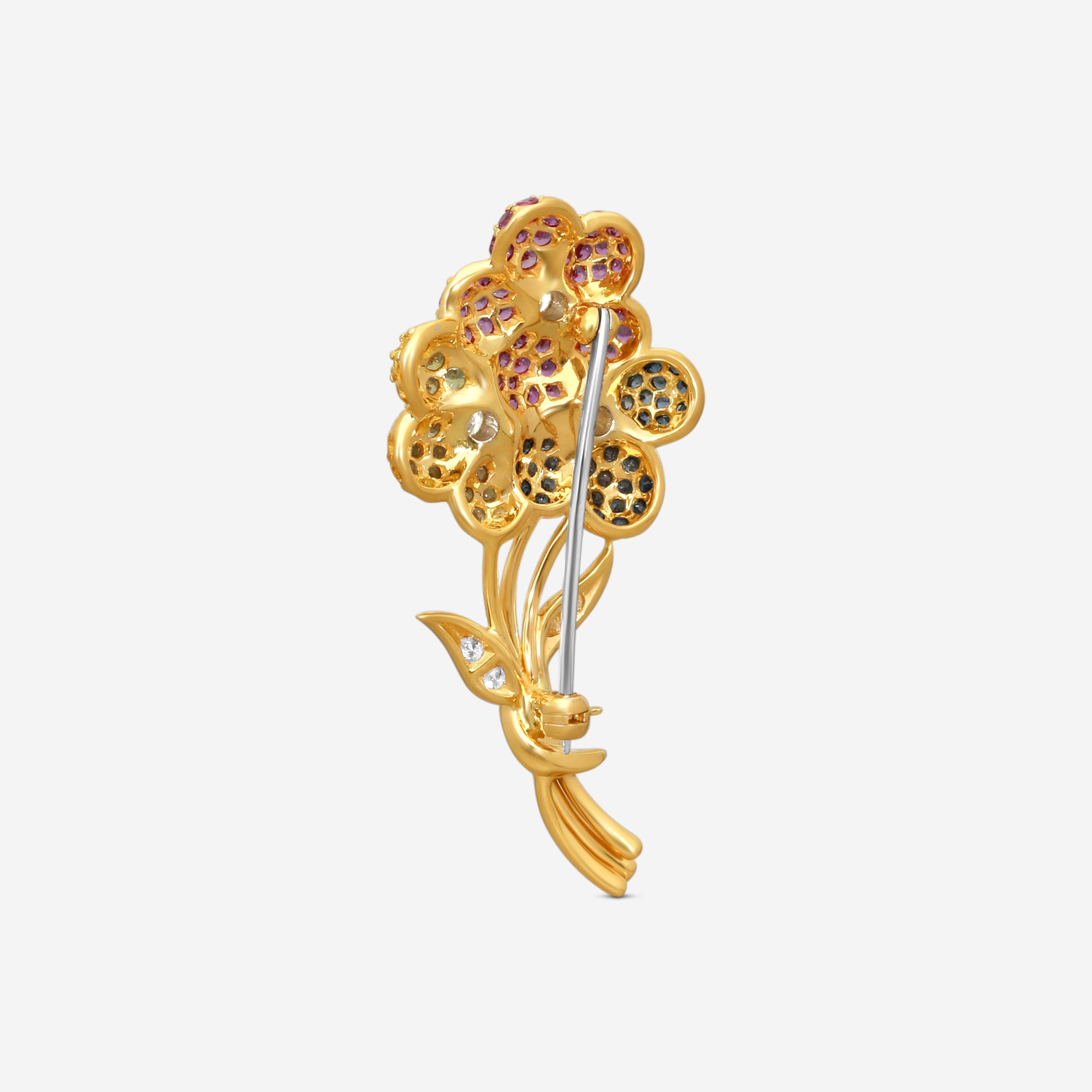 Suna 18K Yellow Gold Multi-Gemstone Flower Pin KP9011SW — view 4