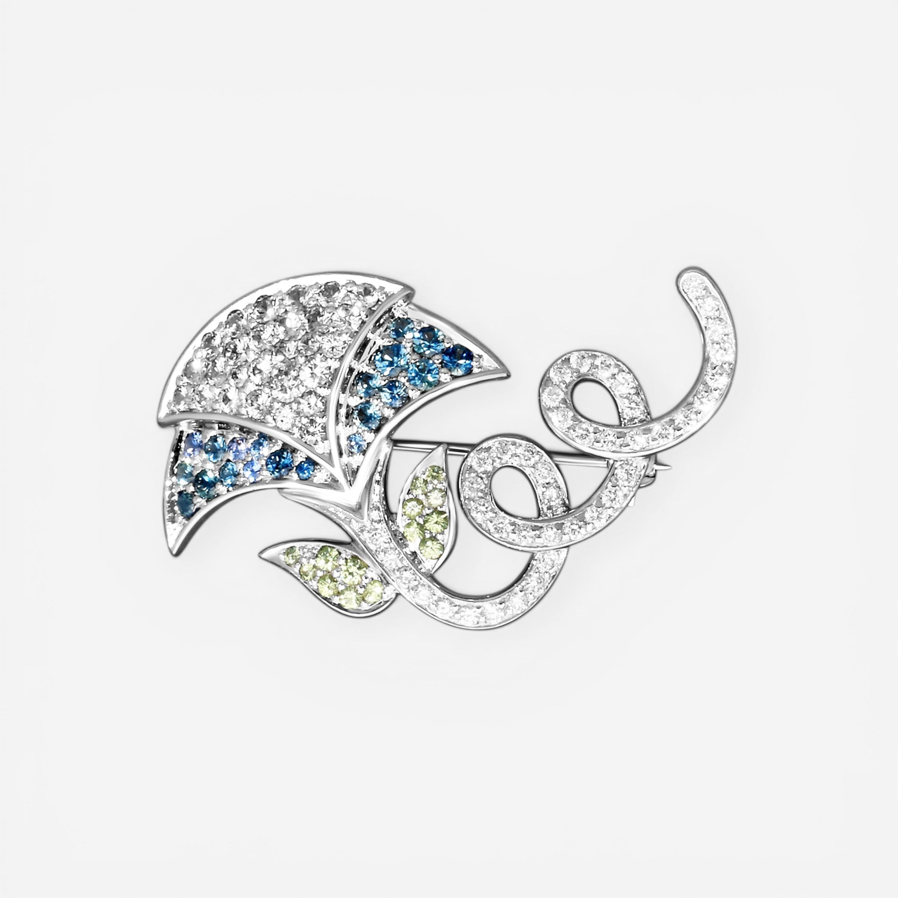 Suna 18K White Gold Multi-Gemstone Flower Pin KP9007SW