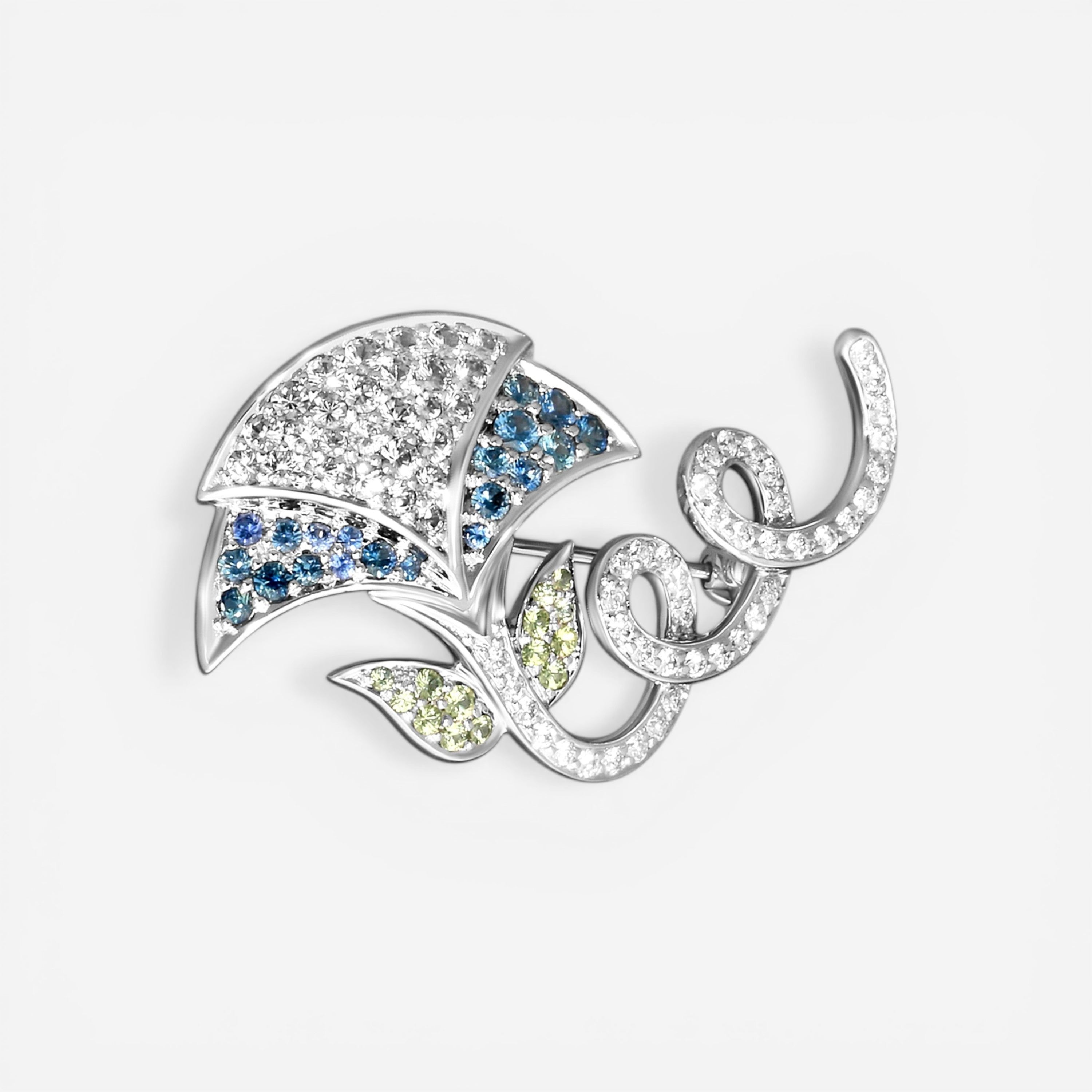 Suna 18K White Gold Multi-Gemstone Flower Pin KP9007SW — view 2