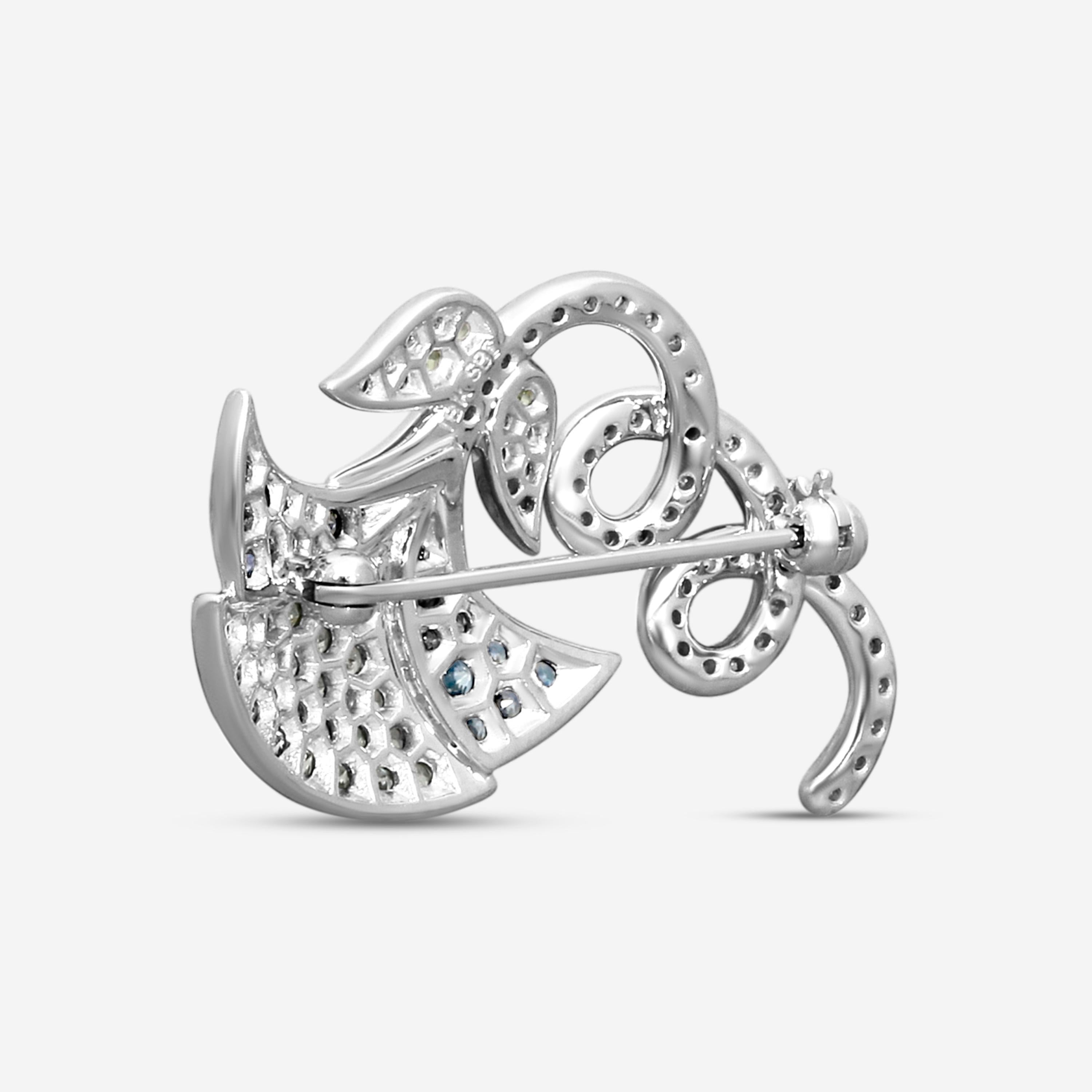 Suna 18K White Gold Multi-Gemstone Flower Pin KP9007SW — view 4