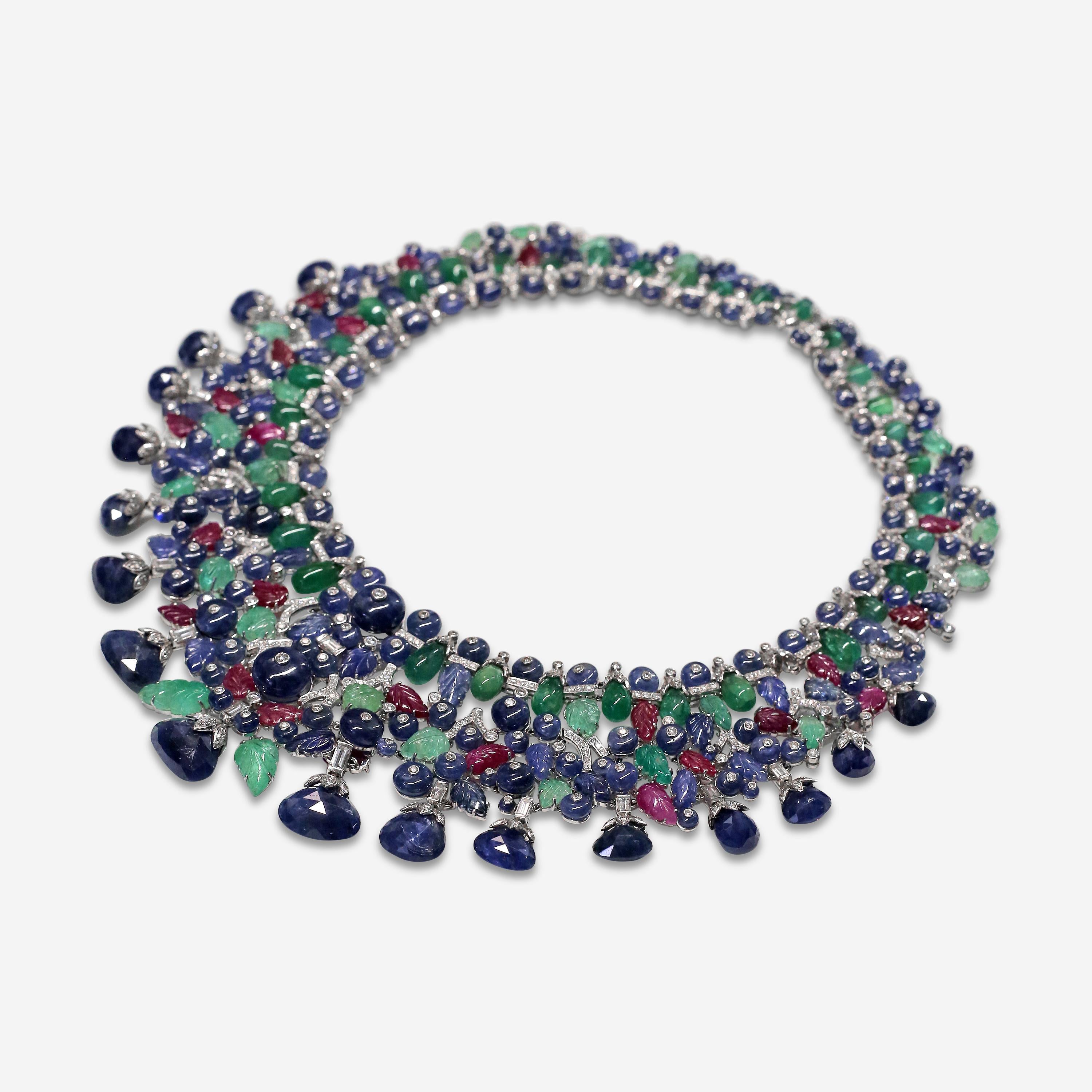 Goshwara G-One 18K White Gold Diamond & Precious Stones Choker Necklace WG0004