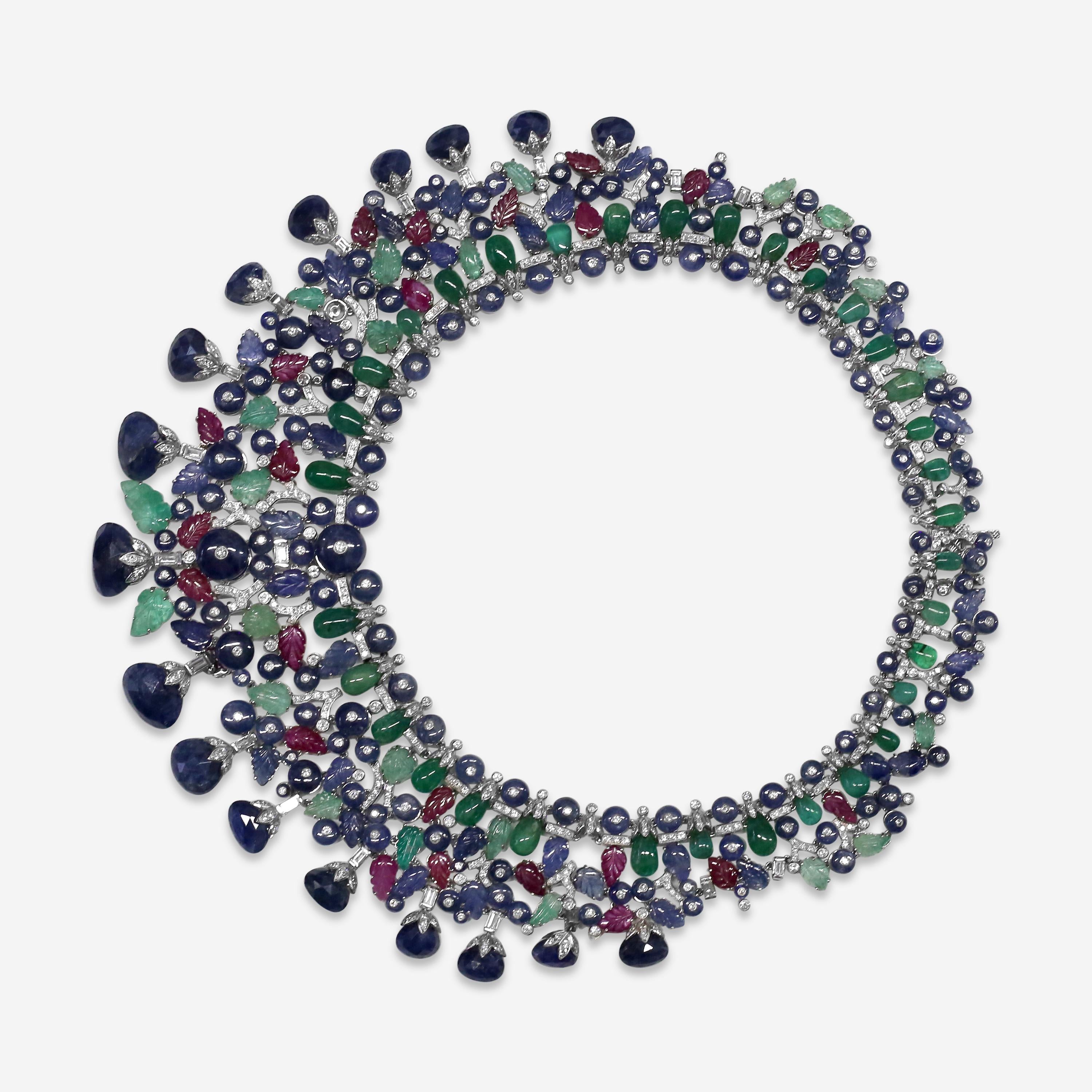 Goshwara G-One 18K White Gold Diamond & Precious Stones Choker Necklace WG0004 — view 3