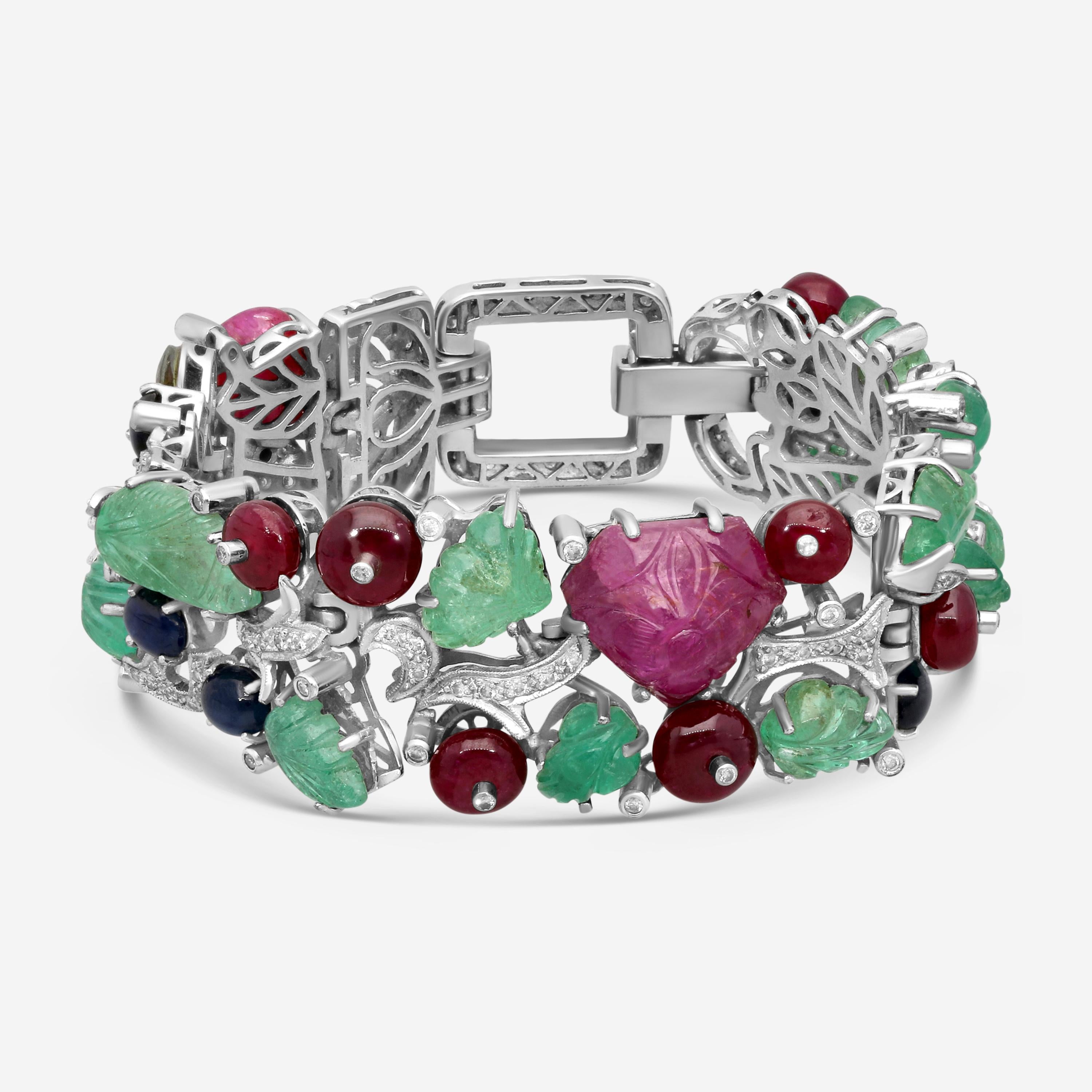 Goshwara G-One 18K White Gold Diamond & Previous Stones Statement Bracelet W7 — view 3