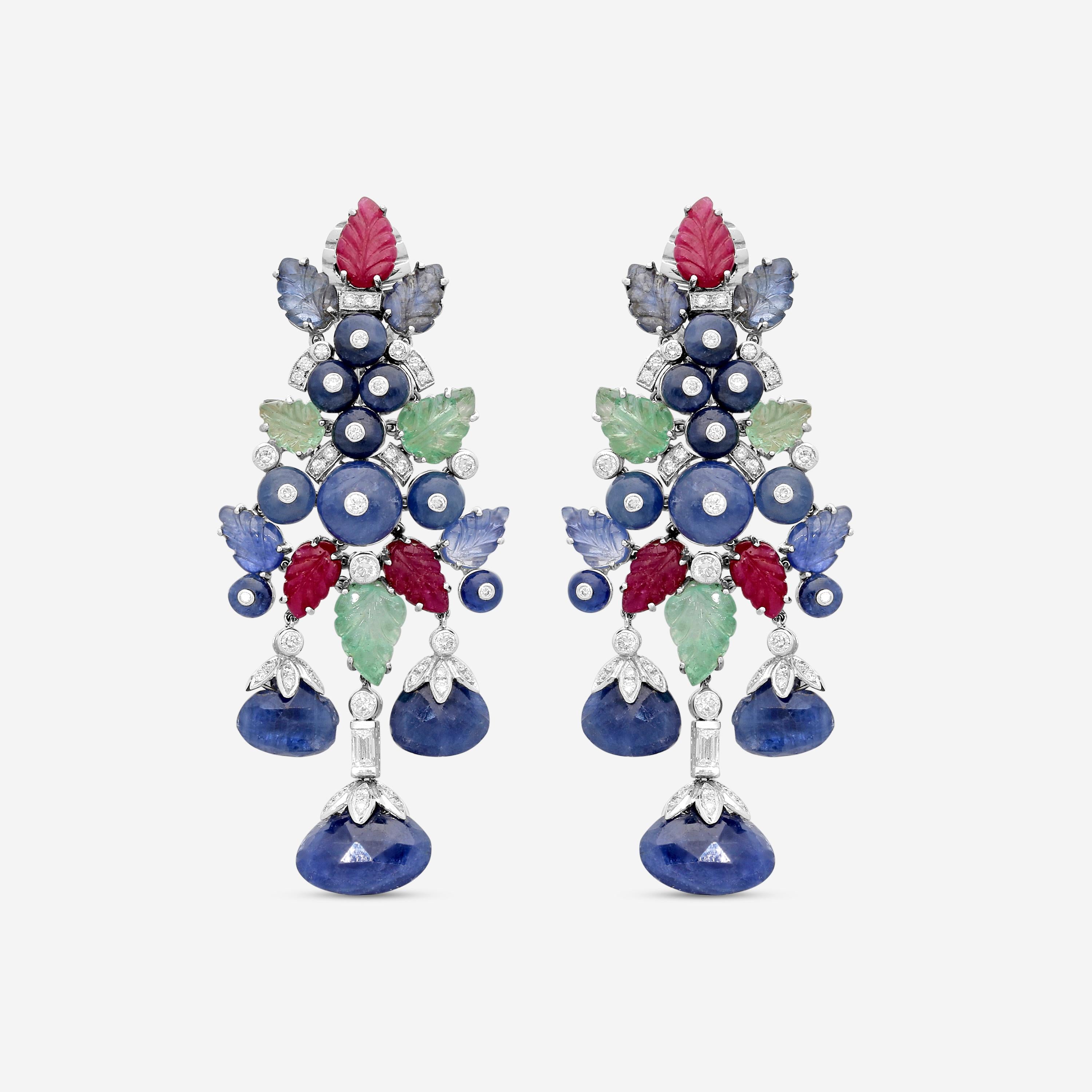 Goshwara G-One 18K White Gold Diamond & Previous Stones Drop Earrings WG0005