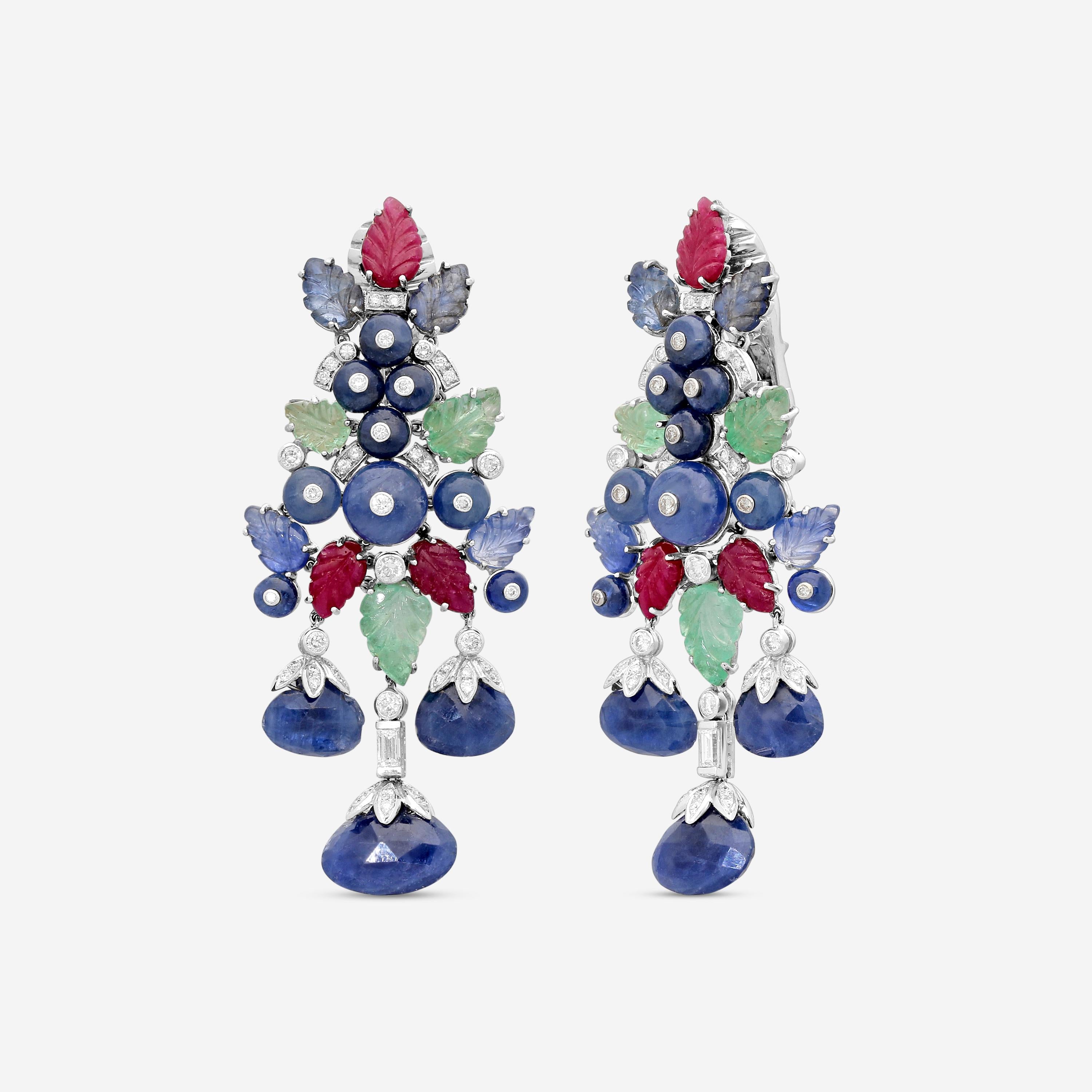 Goshwara G-One 18K White Gold Diamond & Previous Stones Drop Earrings WG0005 — view 2