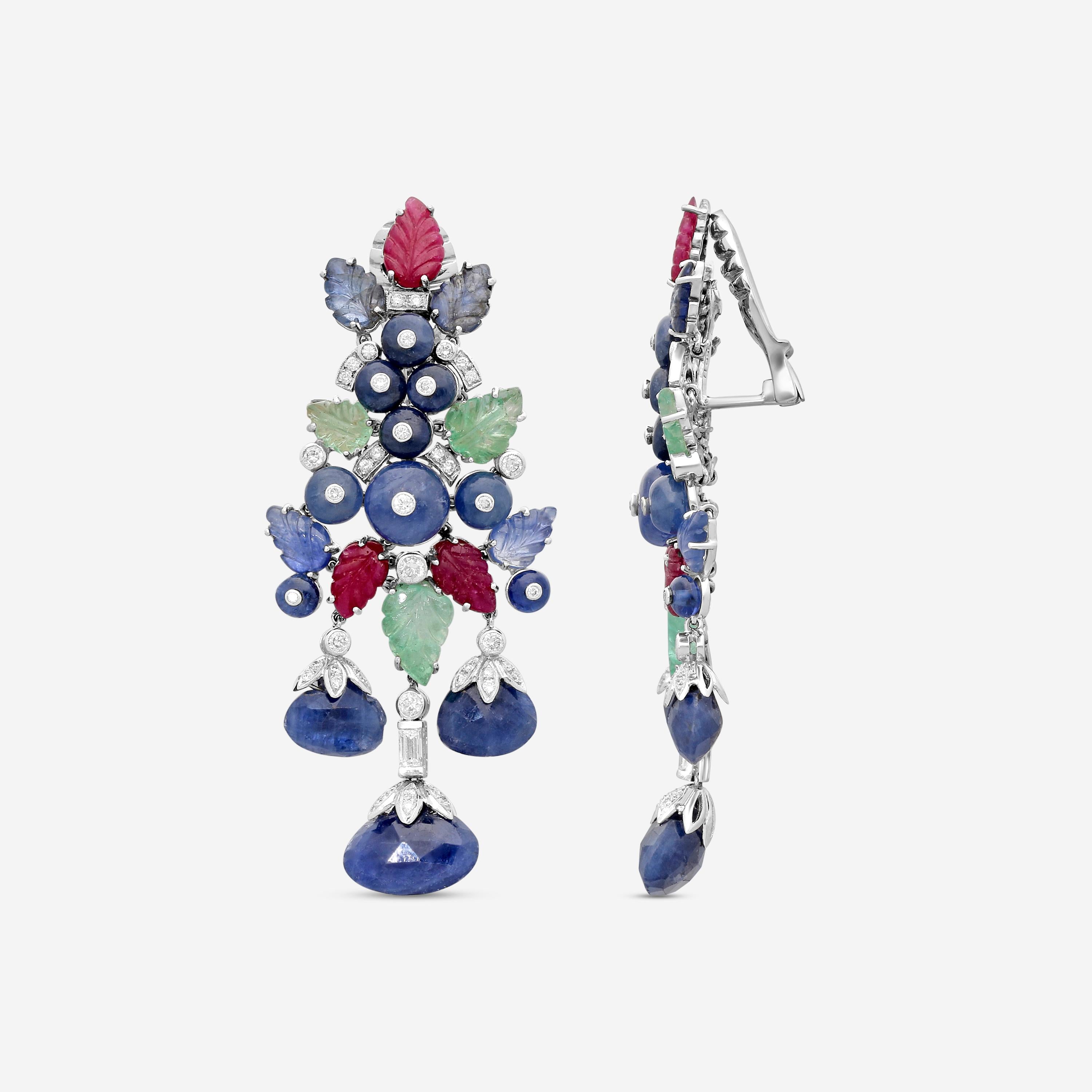 Goshwara G-One 18K White Gold Diamond & Previous Stones Drop Earrings WG0005 — view 3
