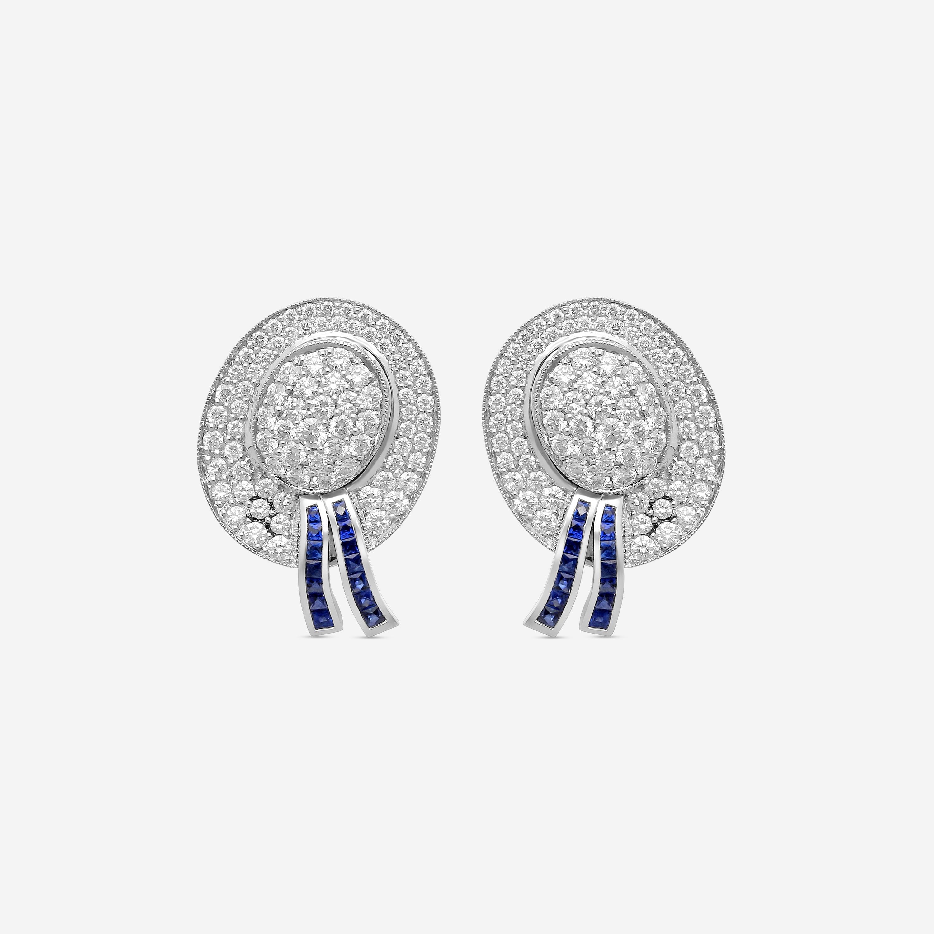 Goshwara G-One Platinum & Sapphire Diamond Hat Shaped Clip Earrings WG0003