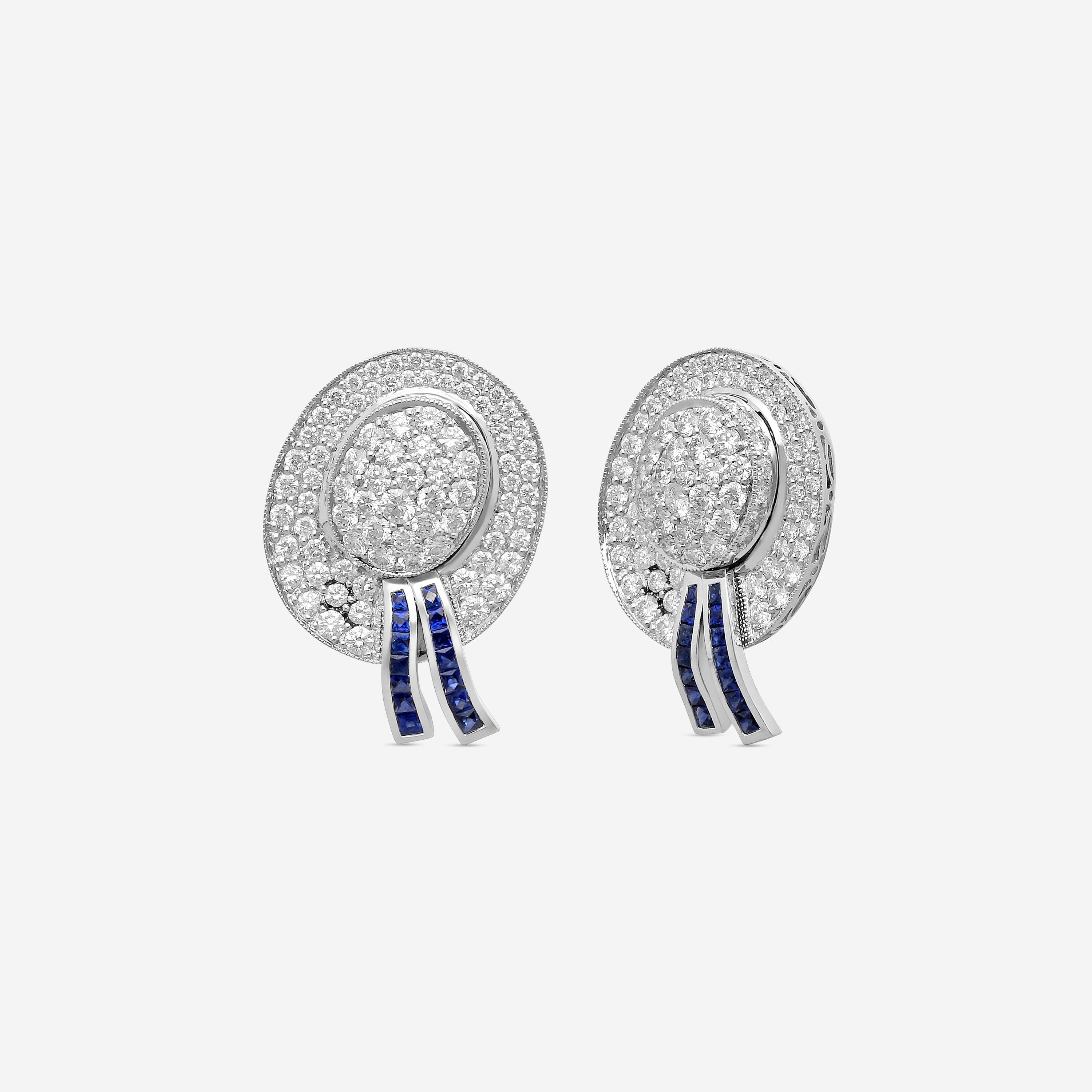 Goshwara G-One Platinum & Sapphire Diamond Hat Shaped Clip Earrings WG0003 — view 2