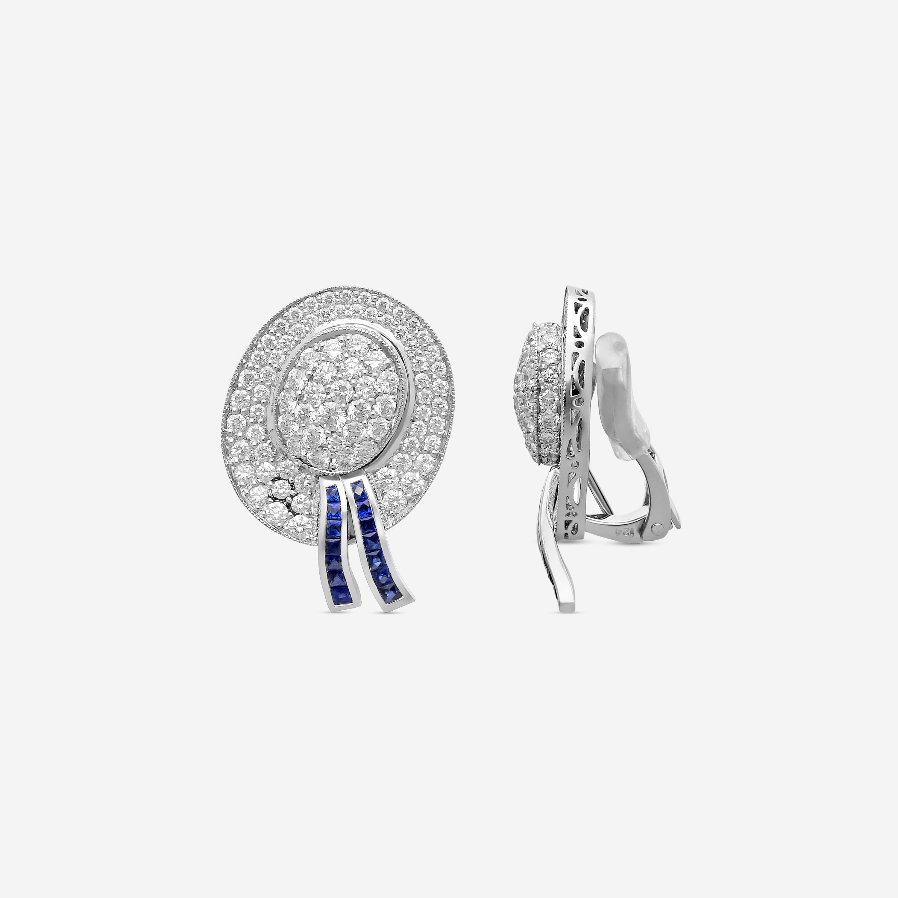 Goshwara G-One Platinum & Sapphire Diamond Hat Shaped Clip Earrings WG0003 — view 3