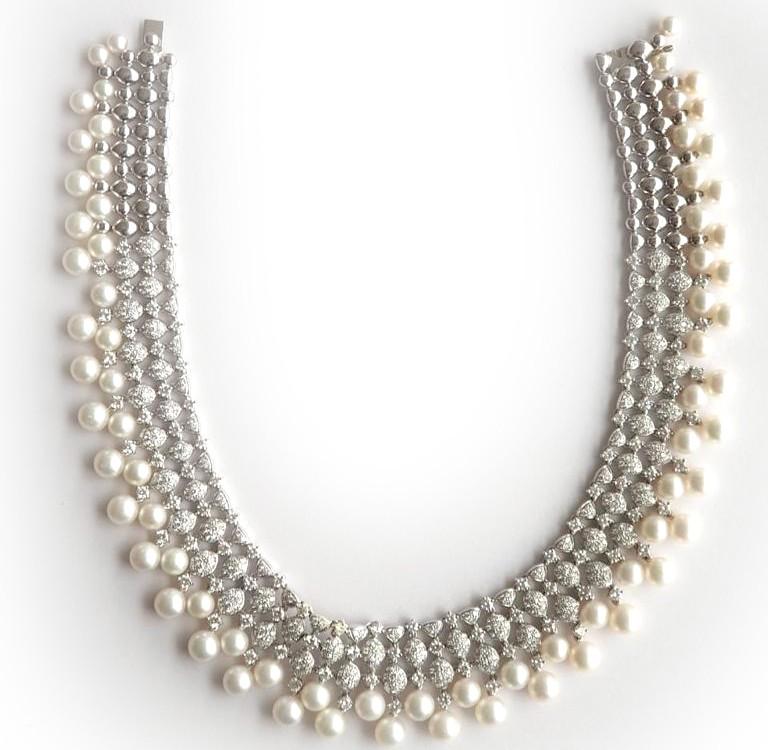 Goshwara G-One 18K White Gold Diamond & Cultured Pearl Choker Necklace WG0002