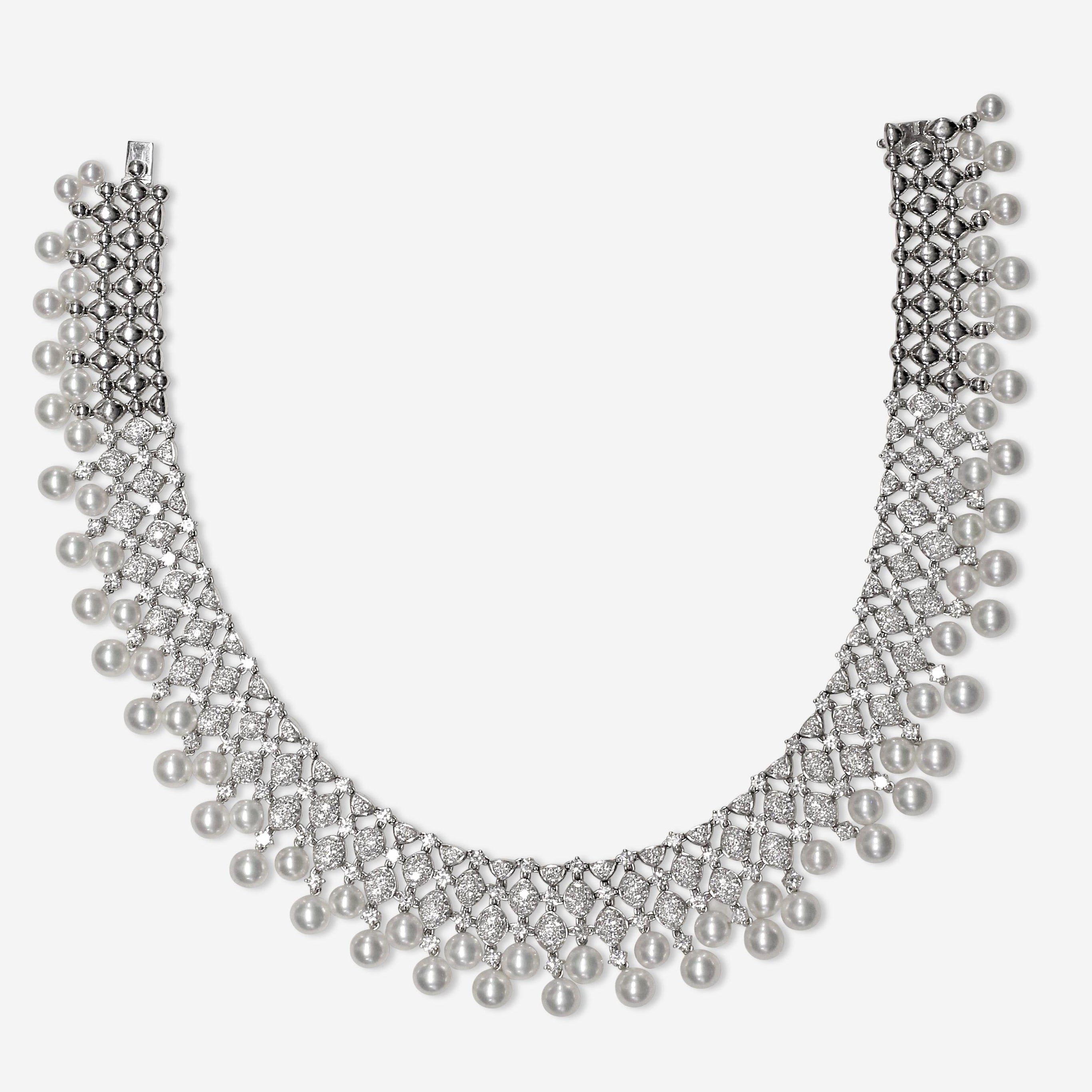 Goshwara G-One 18K White Gold Diamond & Cultured Pearl Choker Necklace WG0002 — view 3