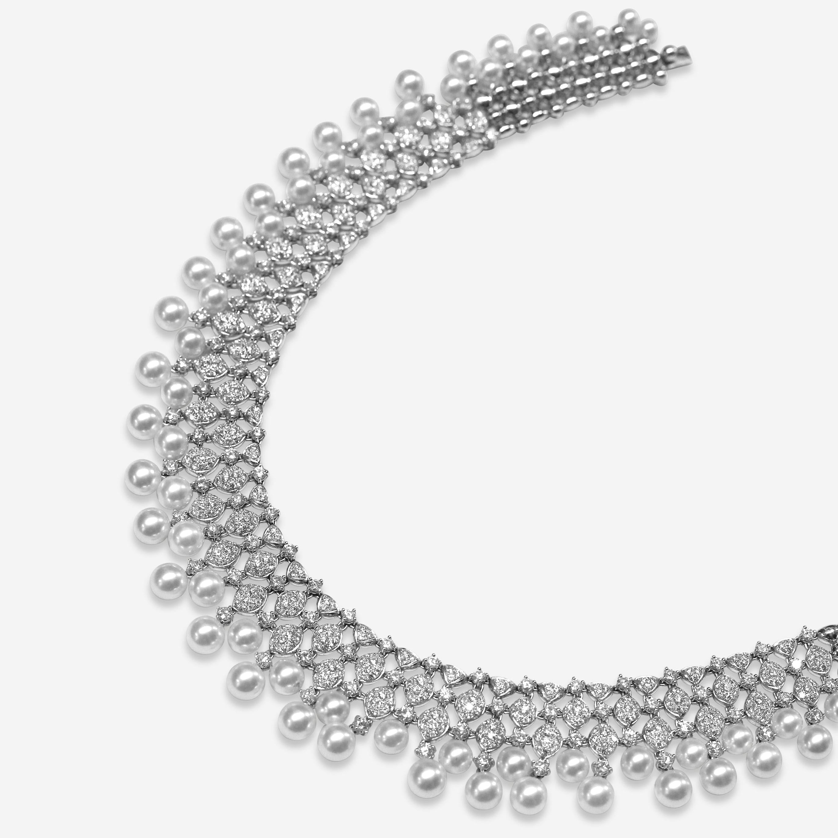 Goshwara G-One 18K White Gold Diamond & Cultured Pearl Choker Necklace WG0002 — view 4