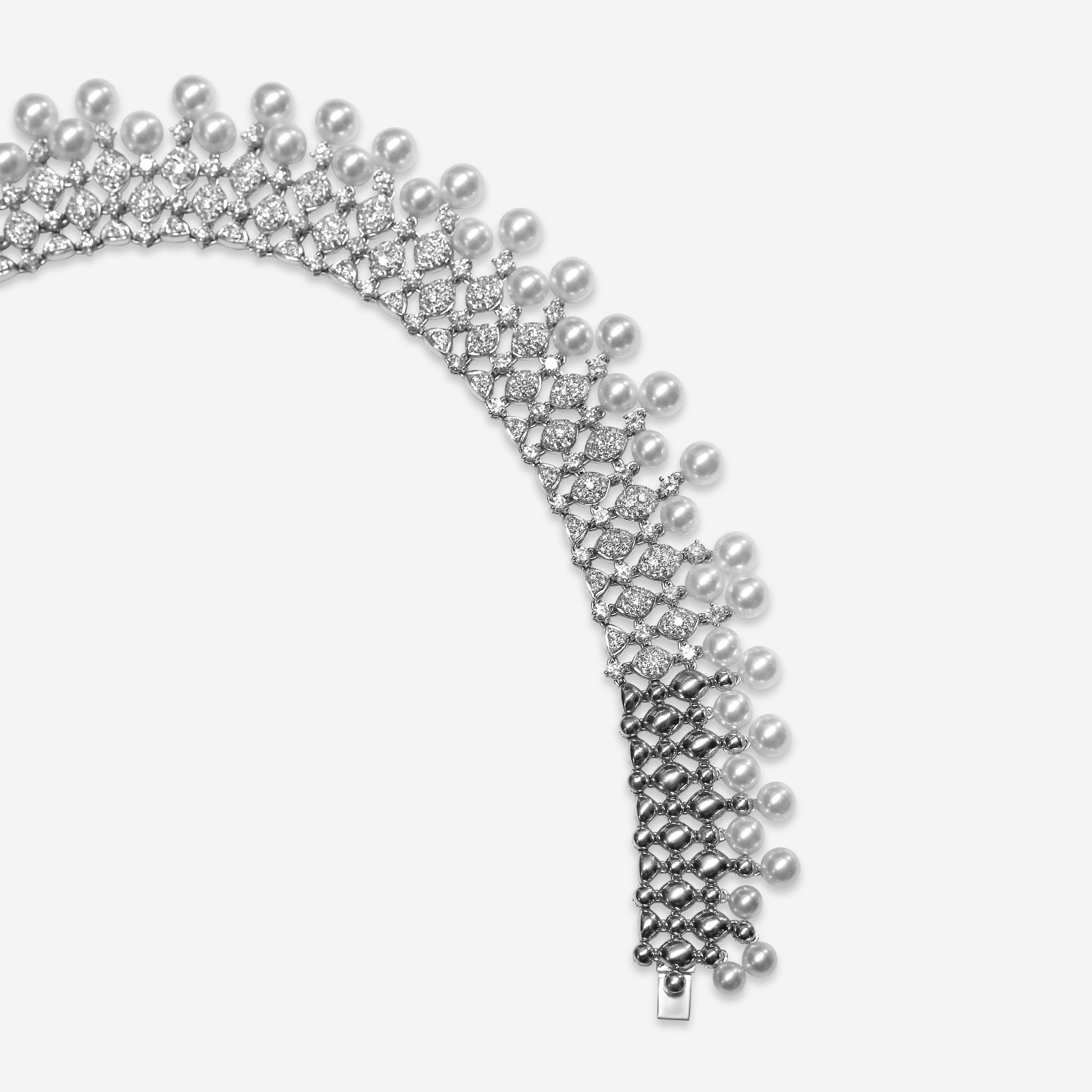 Goshwara G-One 18K White Gold Diamond & Cultured Pearl Choker Necklace WG0002 — view 5