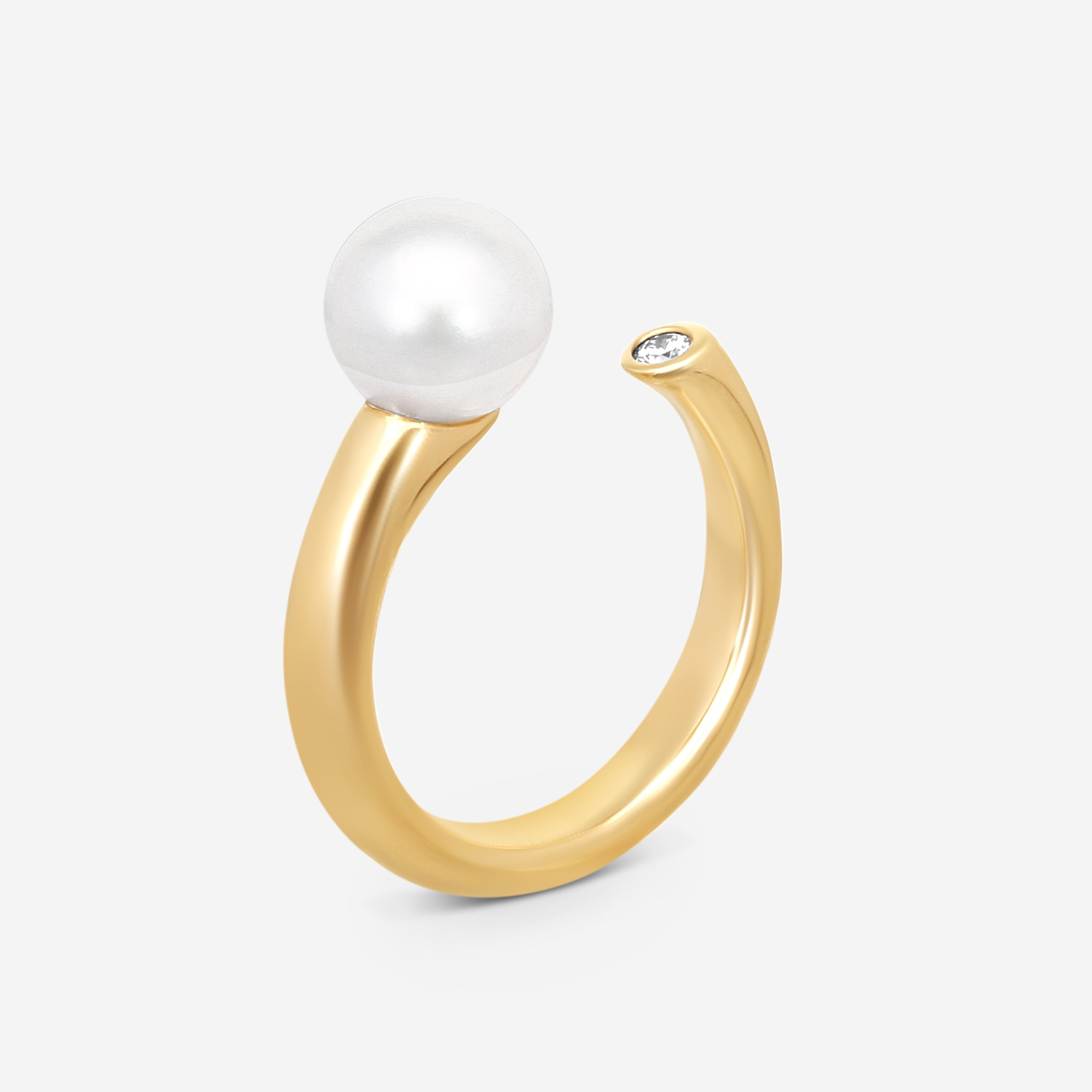 Assael Perfect Pair 18K Yellow Gold Pearl & Diamond Ring Sz. 6 ROO00006 — view 2