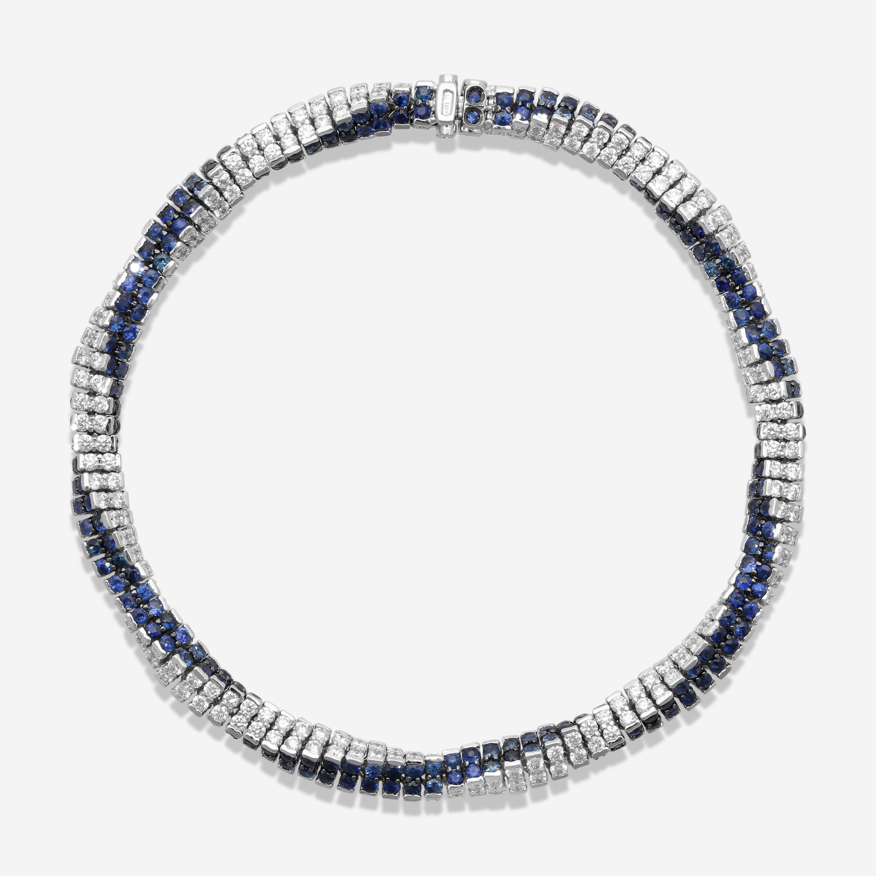 Assael 18K White Gold Diamond & Blue Sapphire Rope Bracelet B1690 — view 2
