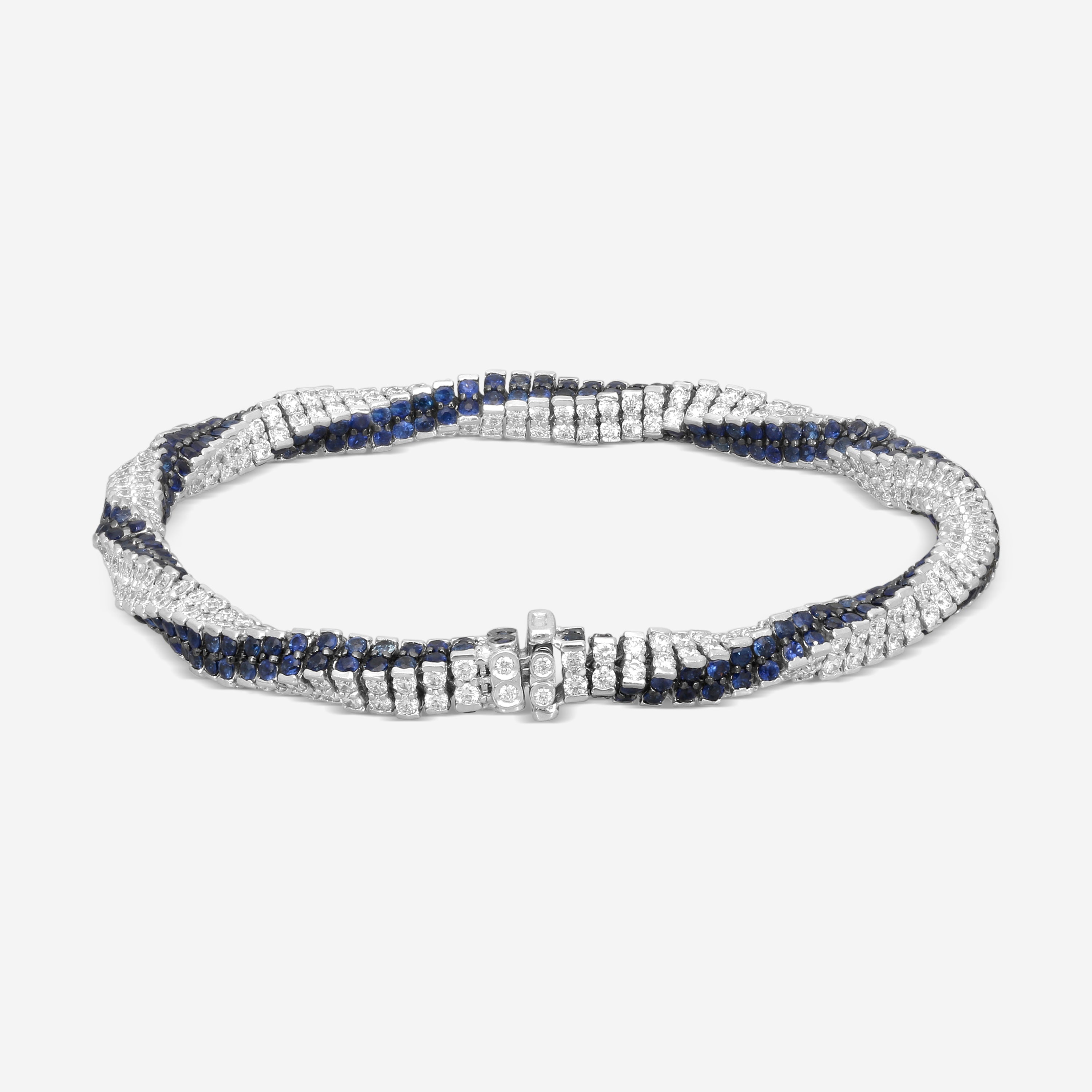 Assael 18K White Gold Diamond & Blue Sapphire Rope Bracelet B1690 — view 3